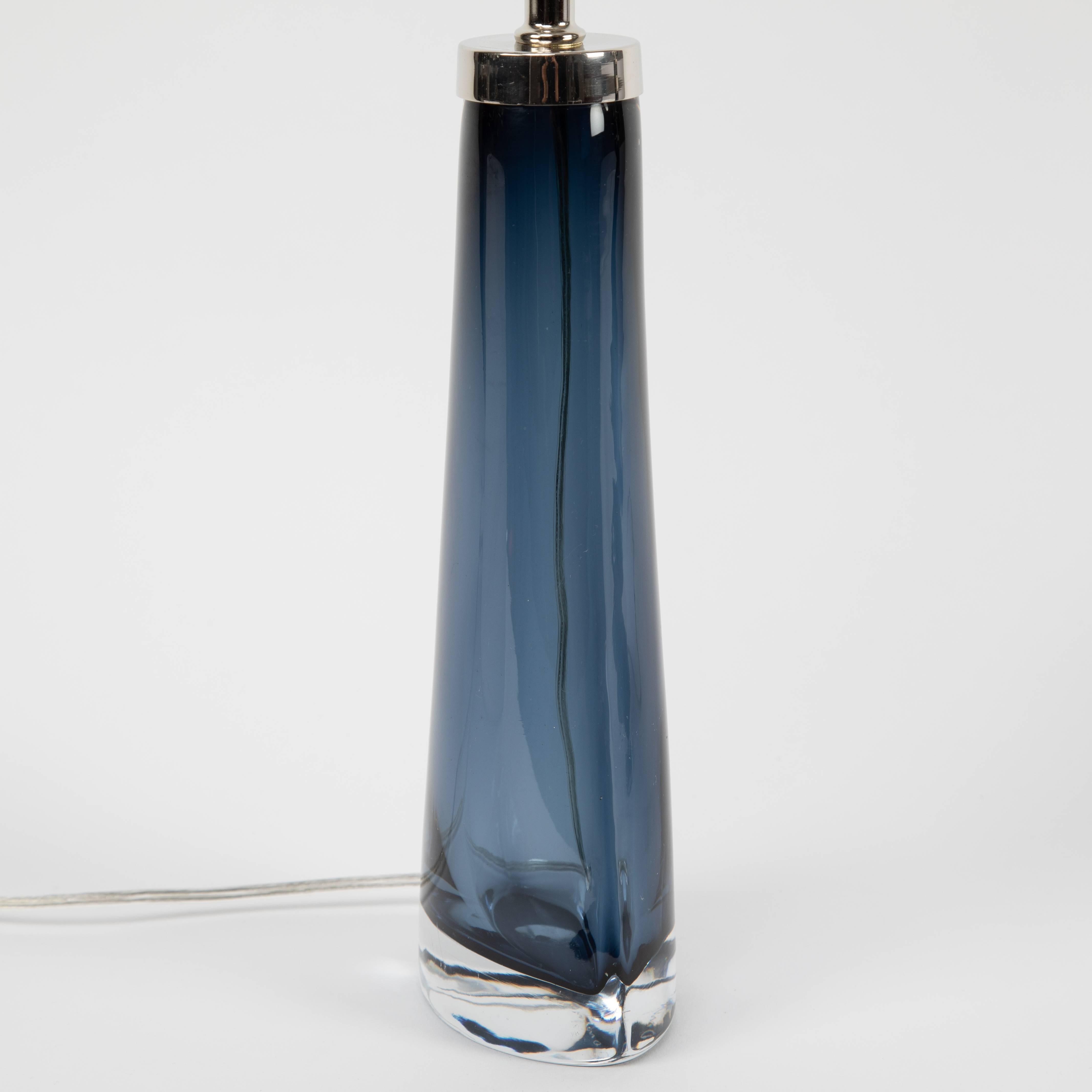 Pair of Carl Fagerlund for Orrefors Blue Glass Table Lamps, circa 1960s In Excellent Condition In Brooklyn, NY