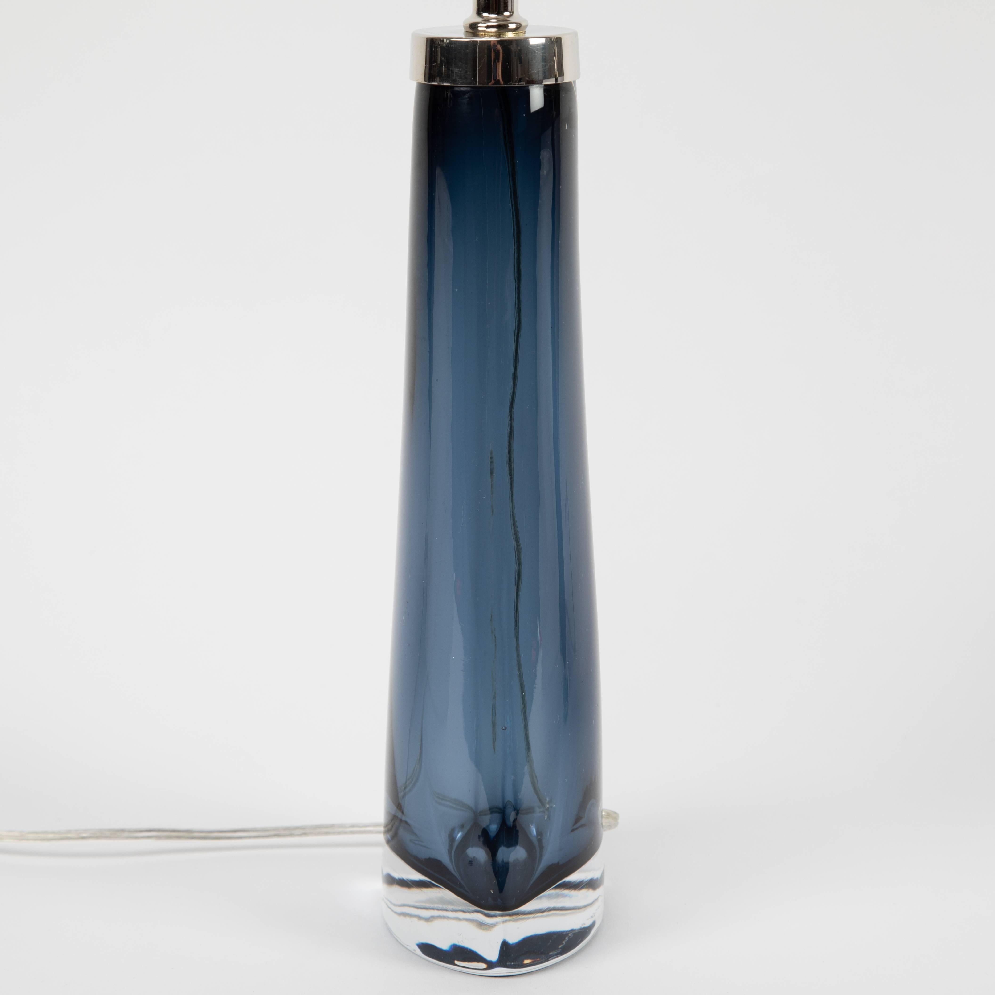 Mid-20th Century Pair of Carl Fagerlund for Orrefors Blue Glass Table Lamps, circa 1960s