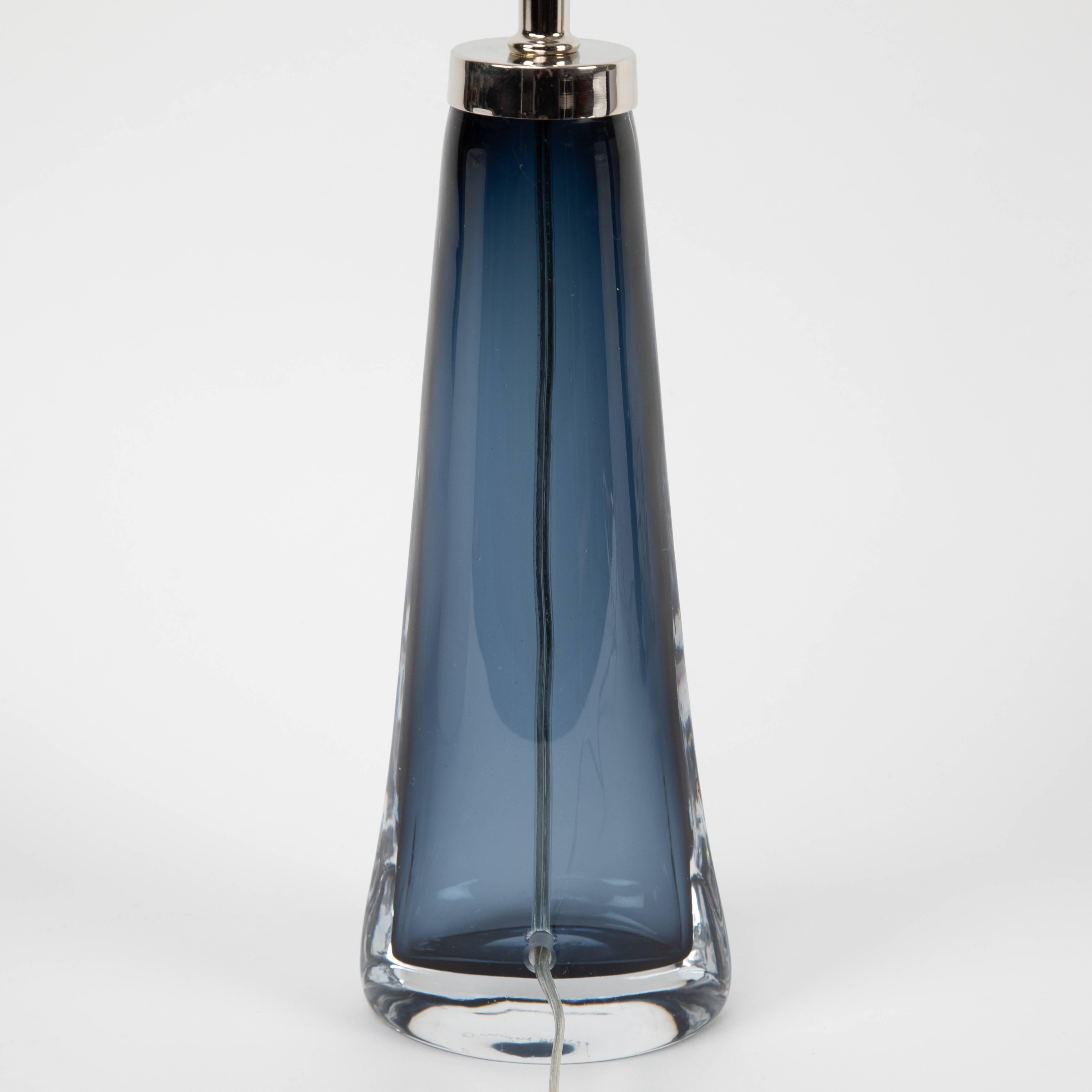 Pair of Carl Fagerlund for Orrefors Blue Glass Table Lamps, circa 1960s 1