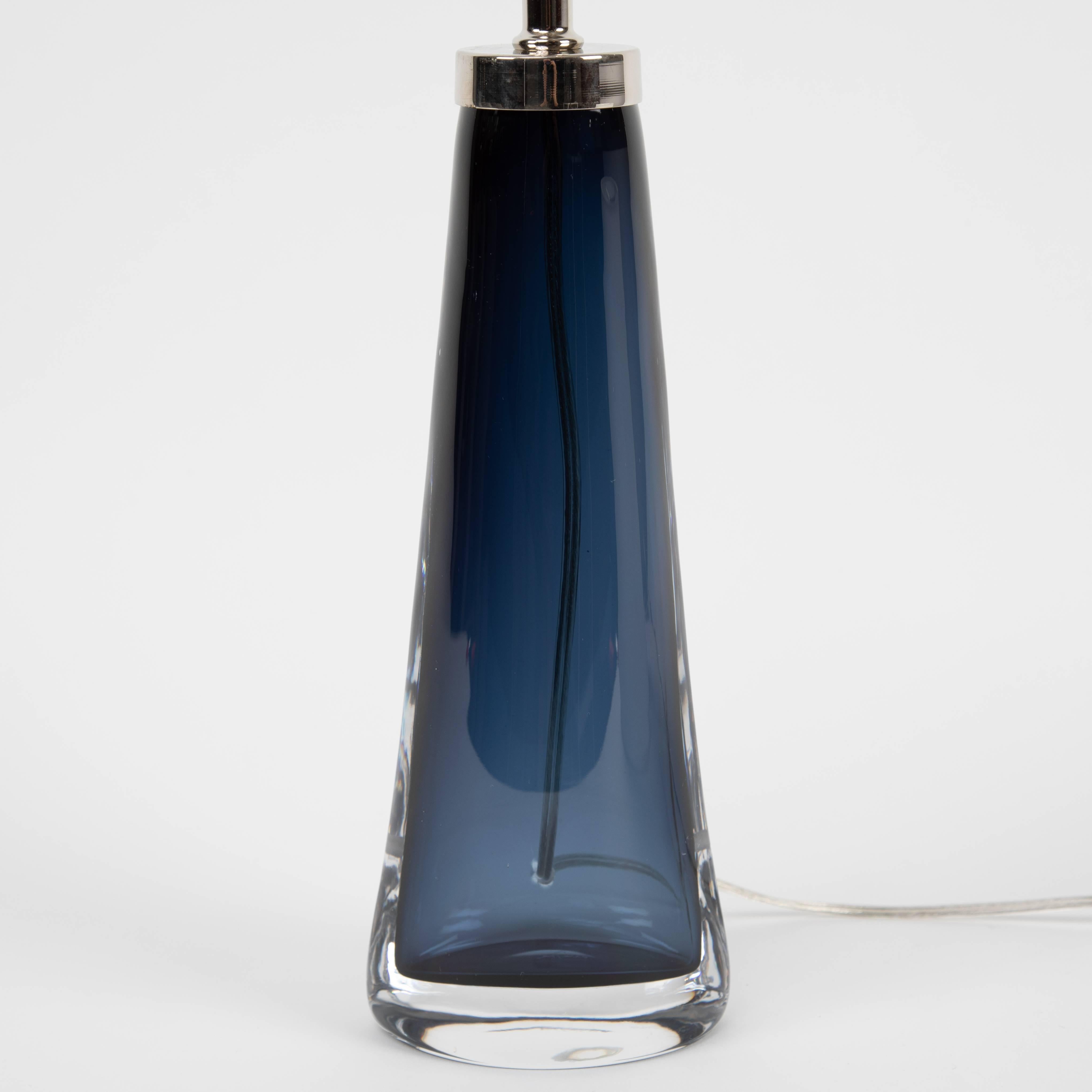 Pair of Carl Fagerlund for Orrefors Blue Glass Table Lamps, circa 1960s 3