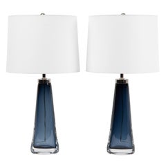 Pair of Carl Fagerlund for Orrefors Blue Glass Table Lamps, circa 1960s