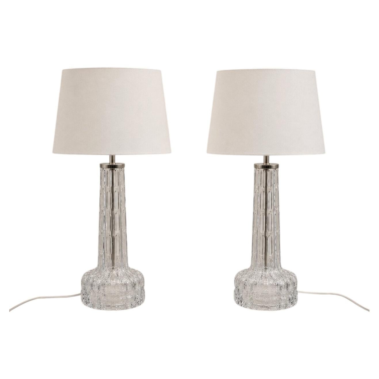 Pair of Carl Fagerlund for Orrefors Crystal Table Lamps, Sweden, 1960s