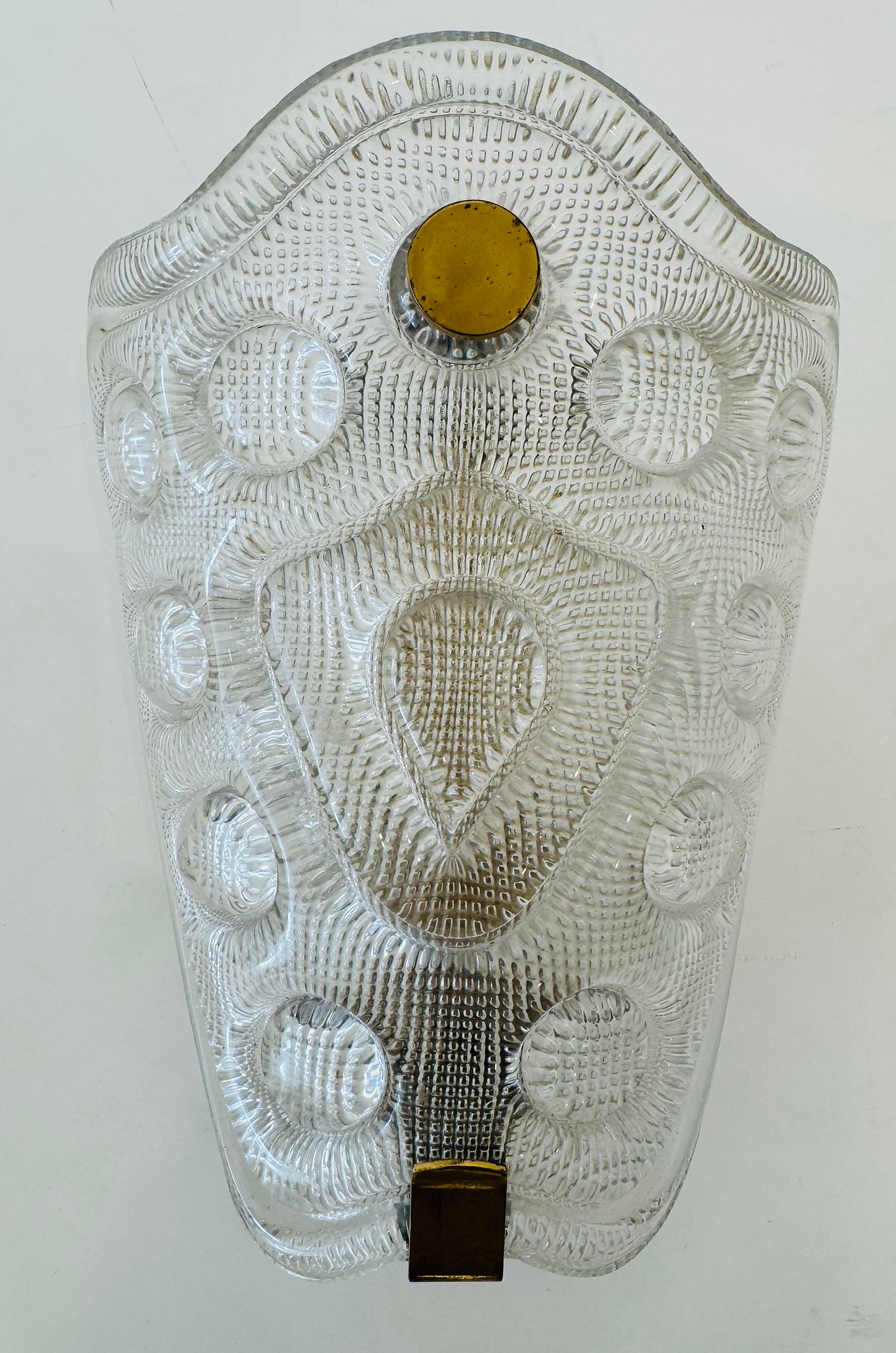 Metà XX secolo Coppia di lampade da parete svedesi del 1950 in cristallo di Carl Fagerlund Orrefors in vendita