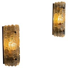 Pair of Carl Fagerlund Textured Glass Wall Lights for Orrefors, 1970s