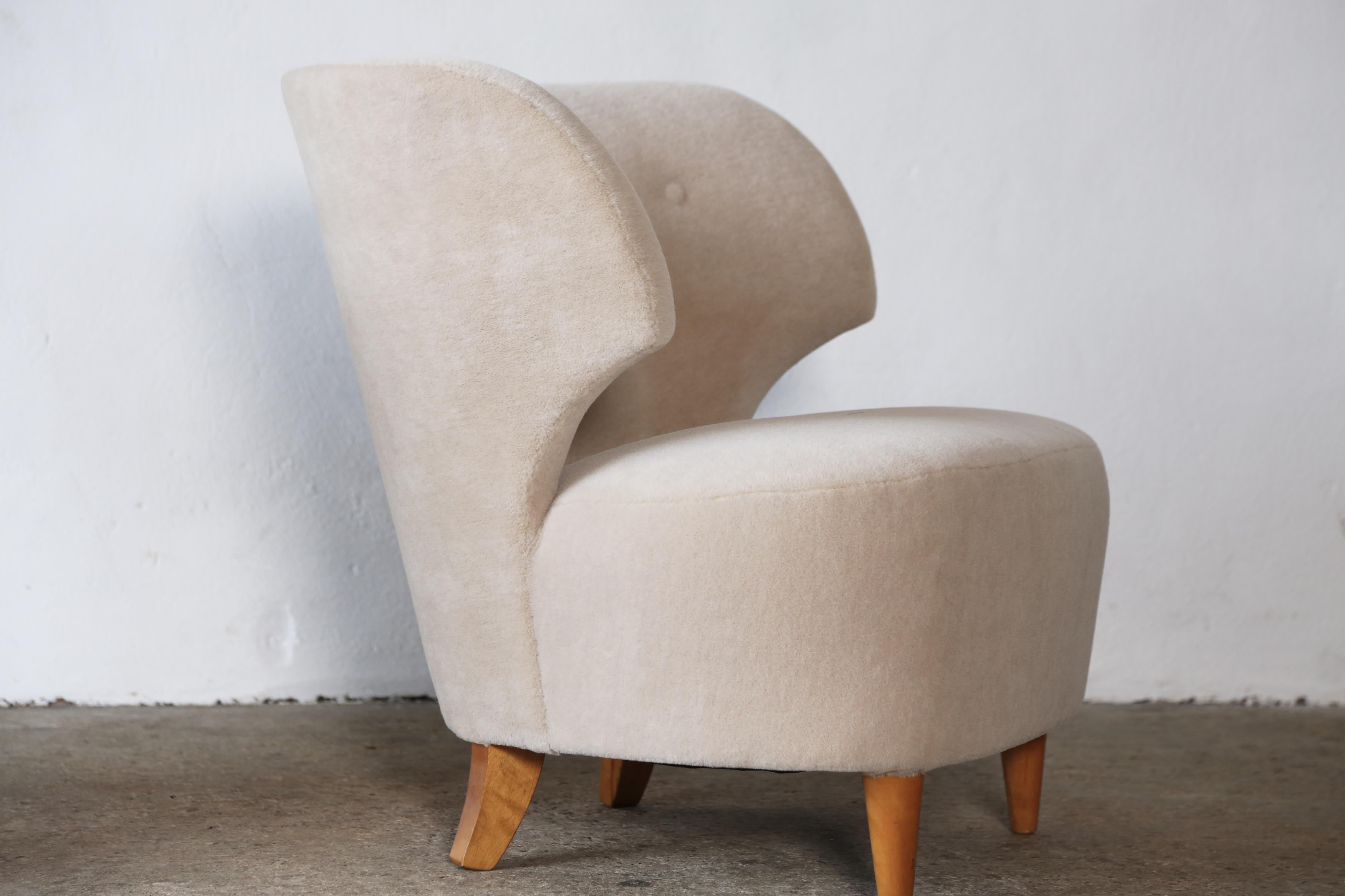 Finnish Pair of Carl-Johan Boman Chairs, Finland, 1940s, Newly Upholstered in Alpaca For Sale