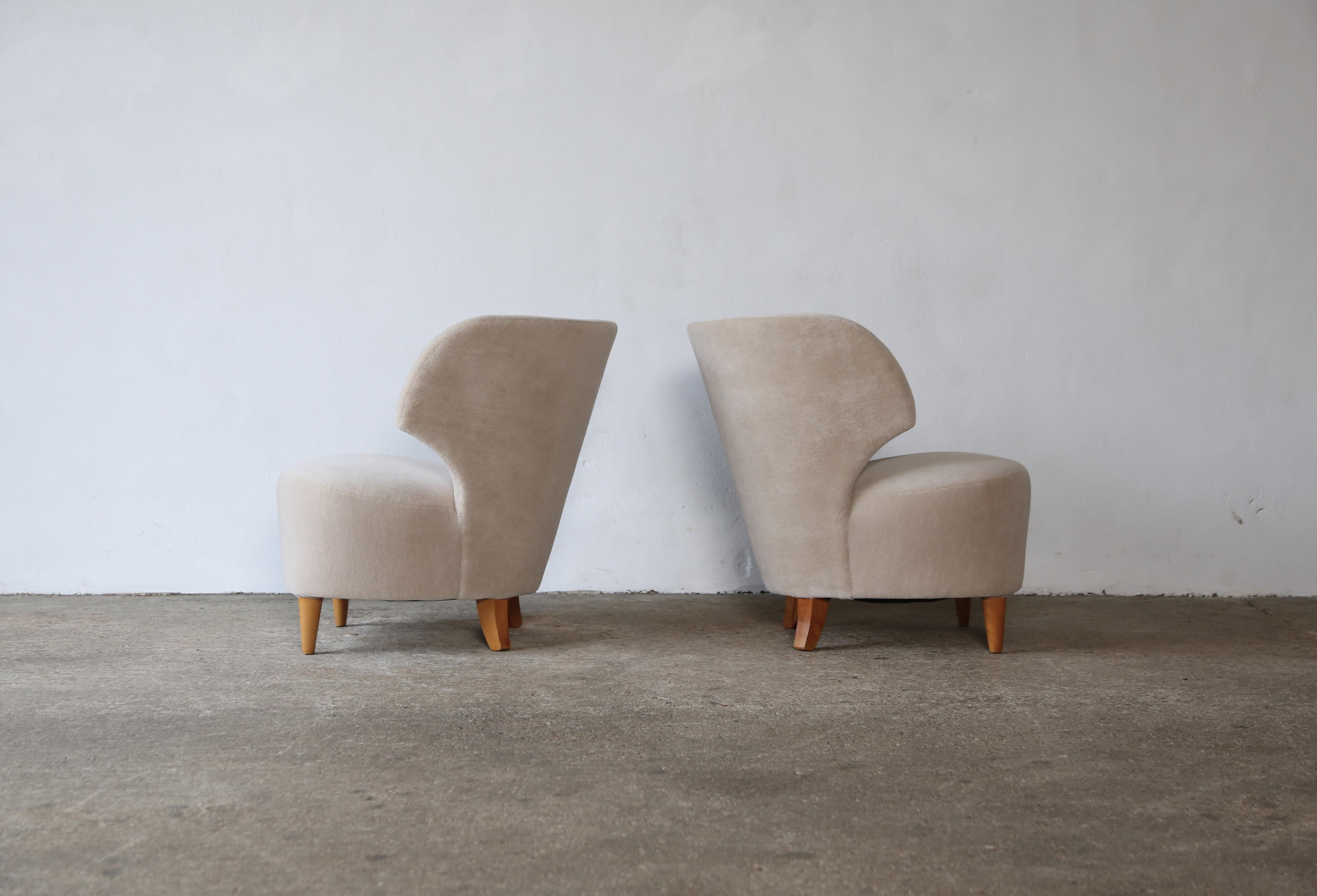 20th Century Pair of Carl-Johan Boman Chairs, Finland, 1940s, Newly Upholstered in Alpaca