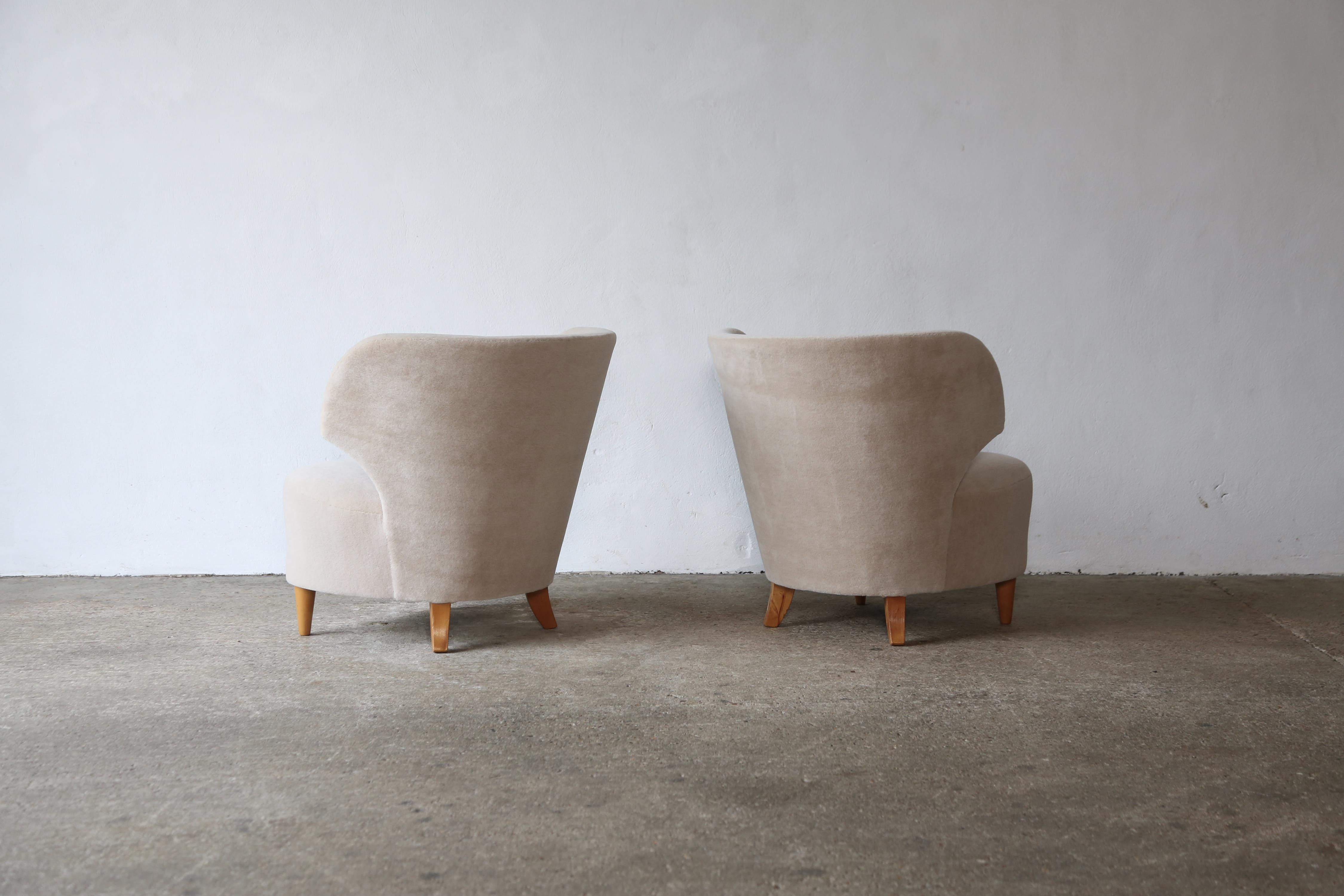 Pair of Carl-Johan Boman Chairs, Finland, 1940s, Newly Upholstered in Alpaca 1