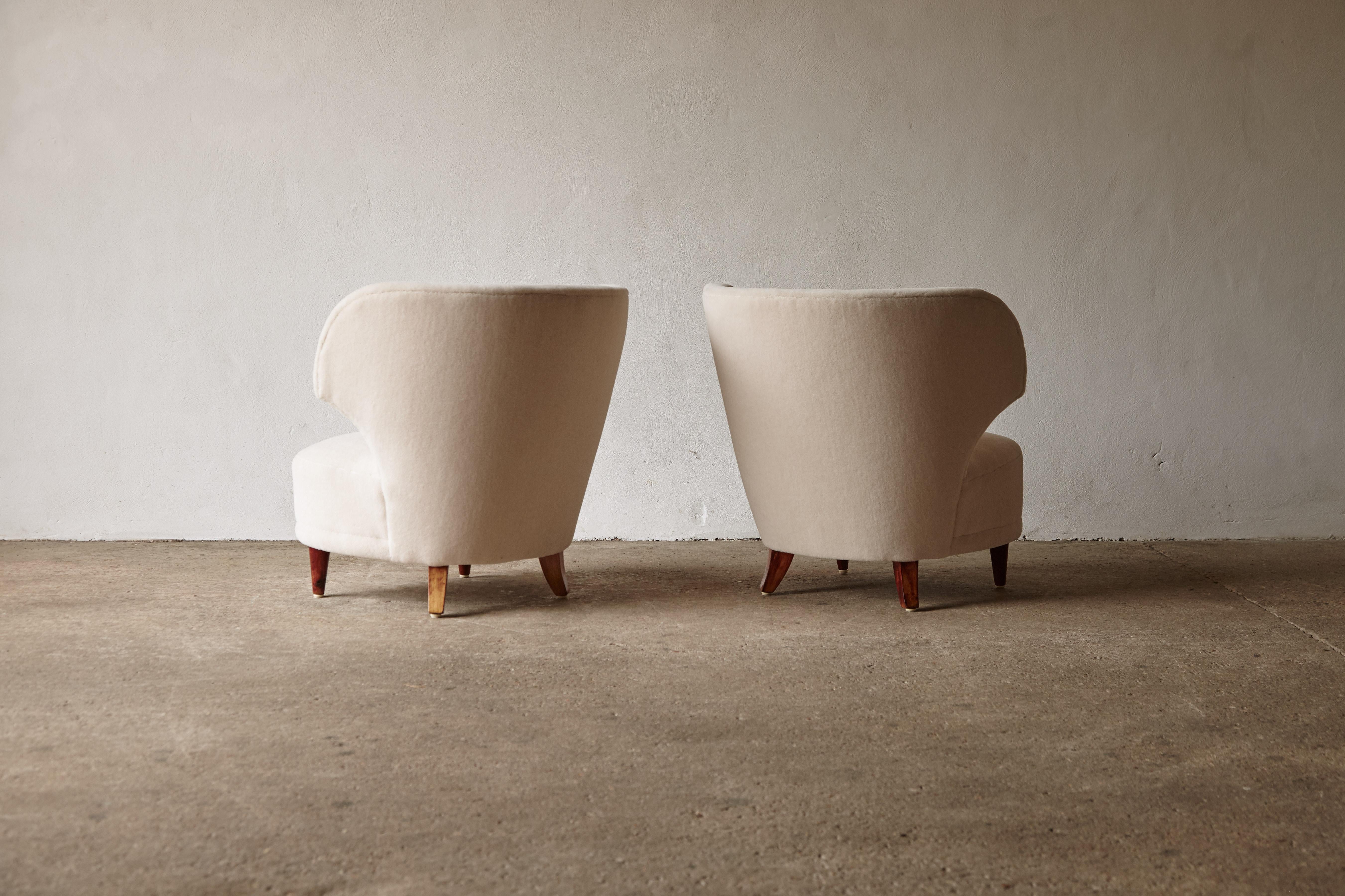 Finnish Pair of Carl-Johan Boman Chairs, in Pure Alpaca, Finland, 1940s