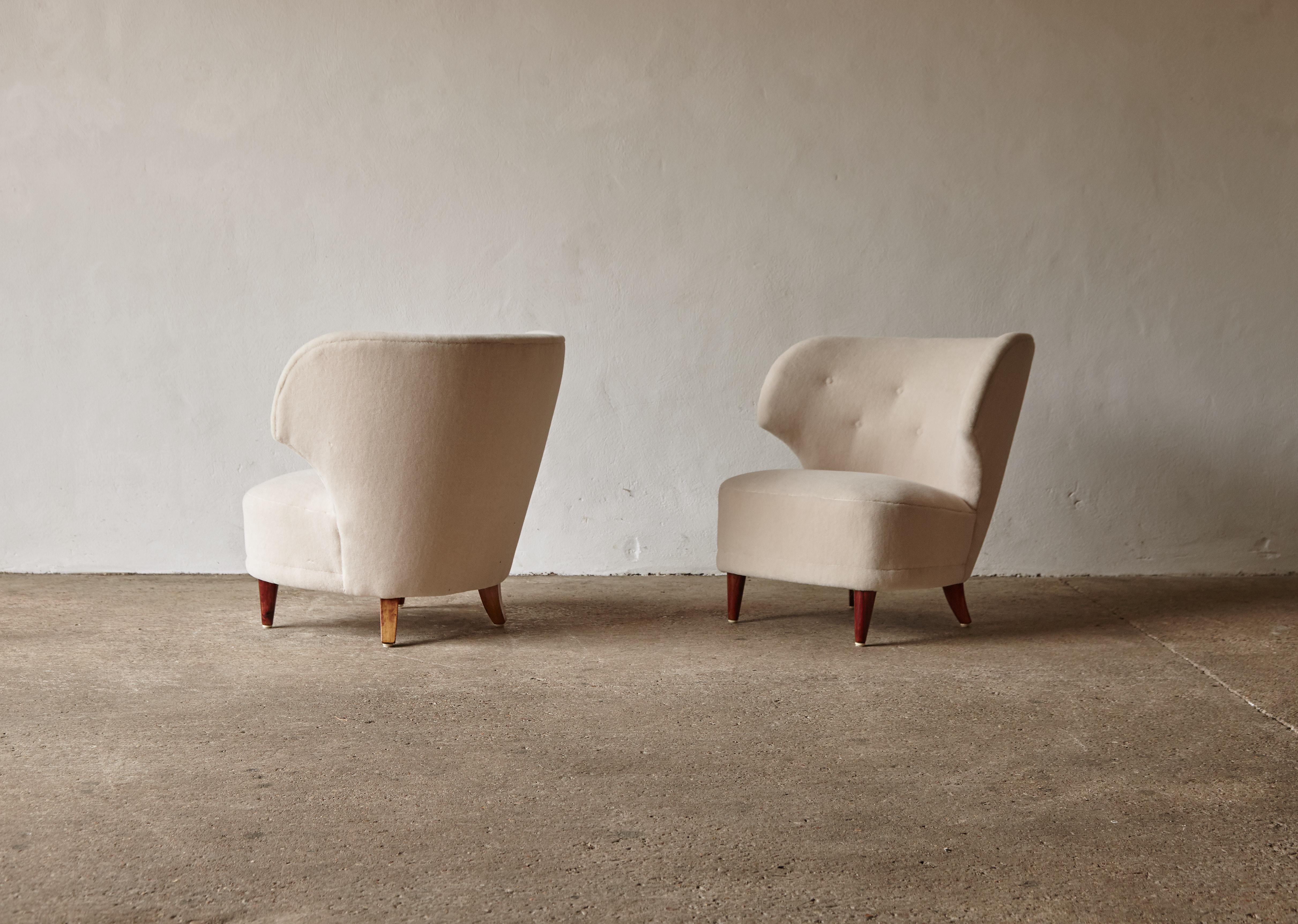 Pair of Carl-Johan Boman Chairs, in Pure Alpaca, Finland, 1940s In Good Condition In London, GB