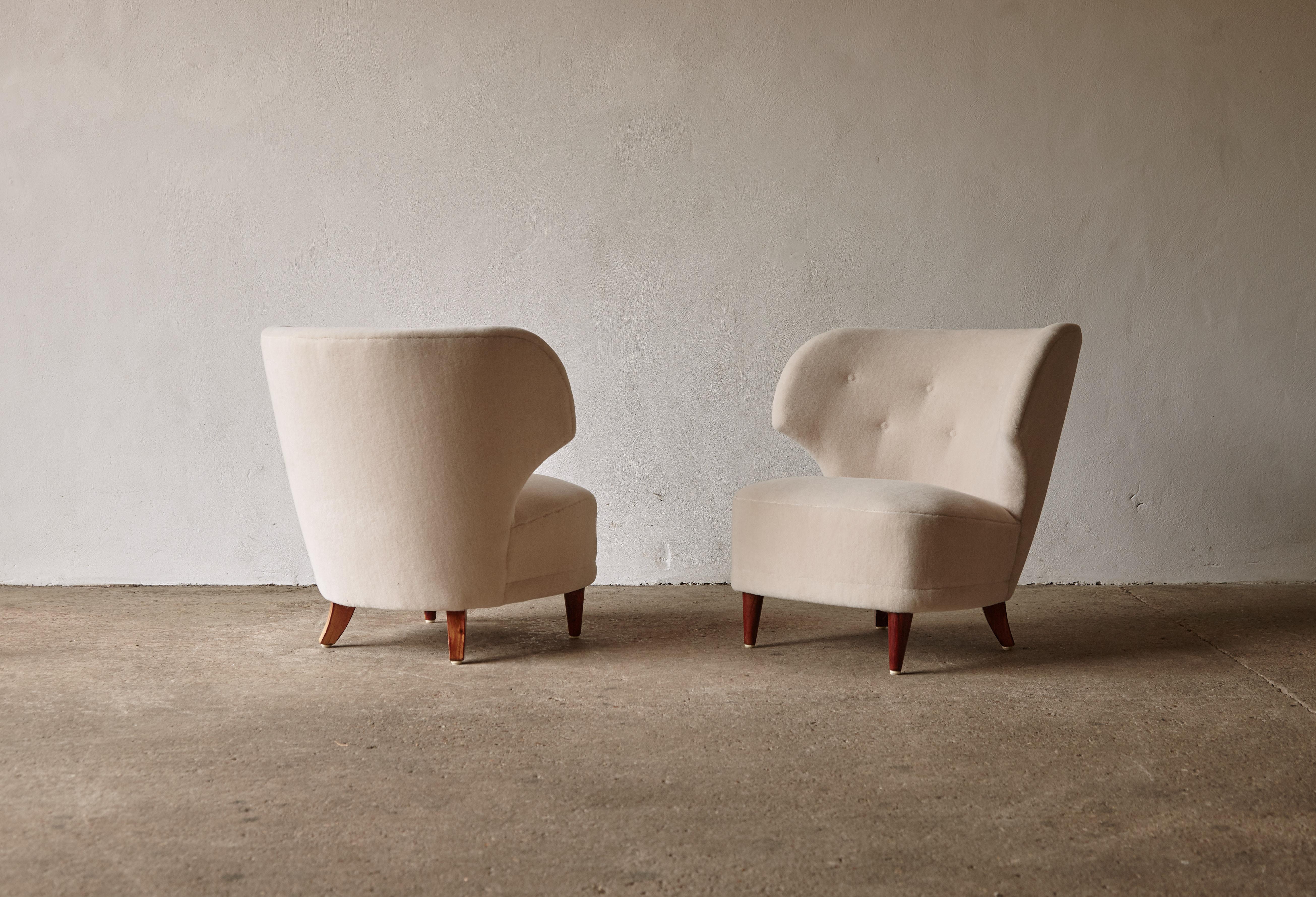 Pair of Carl-Johan Boman Chairs, in Pure Alpaca, Finland, 1940s 2