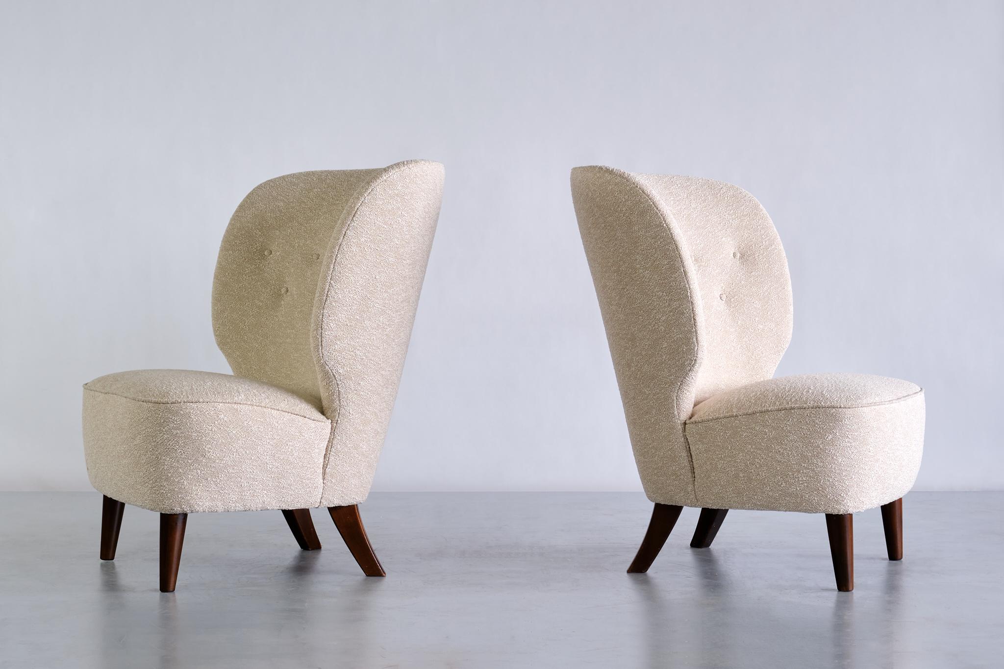 Pair of Carl-Johan Boman Easy Chairs in Élitis Fabric and Beech, Finland, 1940s 9