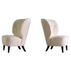 Pair of Carl-Johan Boman Easy Chairs in Élitis Fabric and Beech, Finland, 1940s