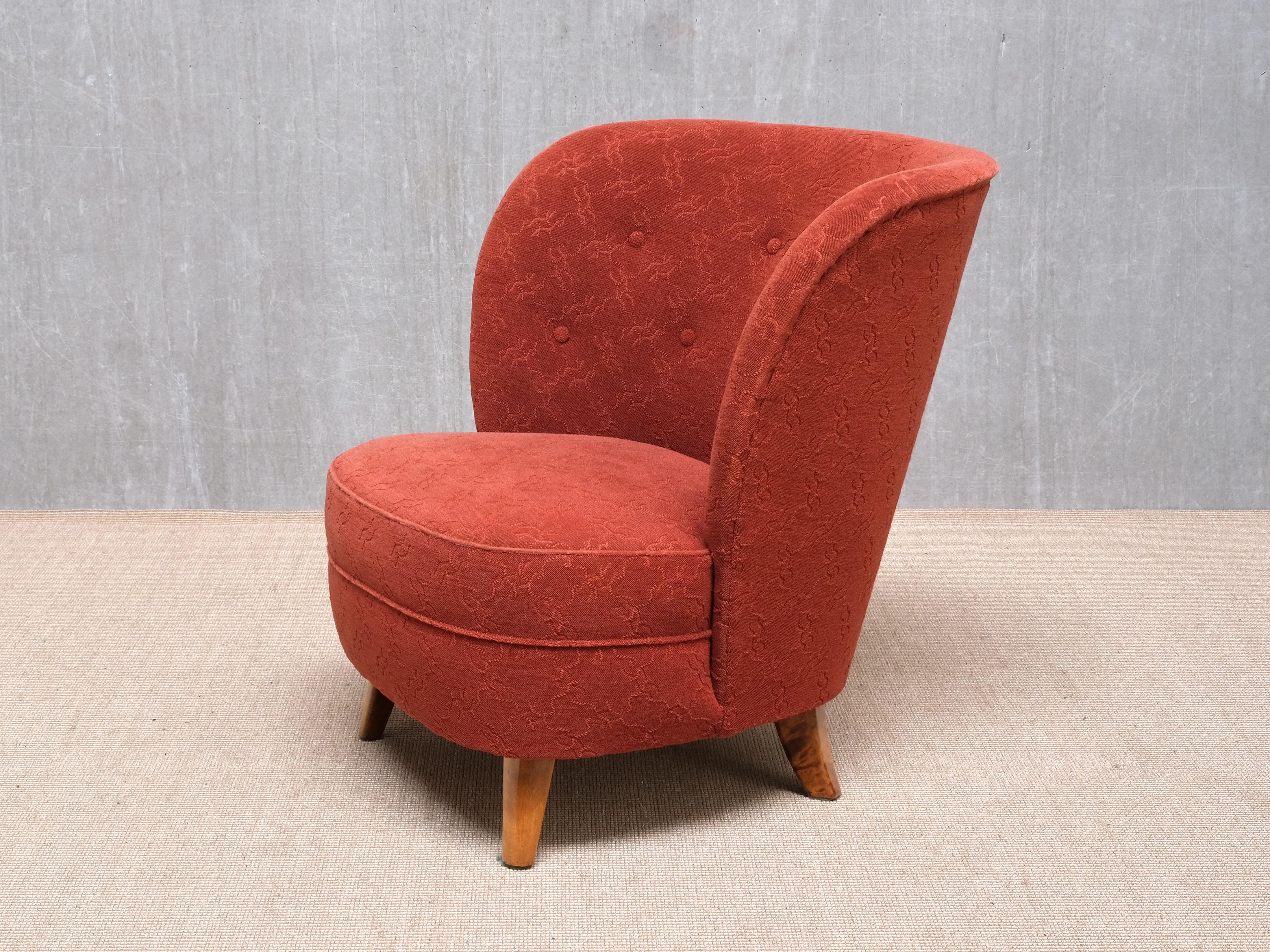 Paar Carl-Johan Boman Sessel aus rotem Stoff und Birke, Finnland, 1940er Jahre im Angebot 7