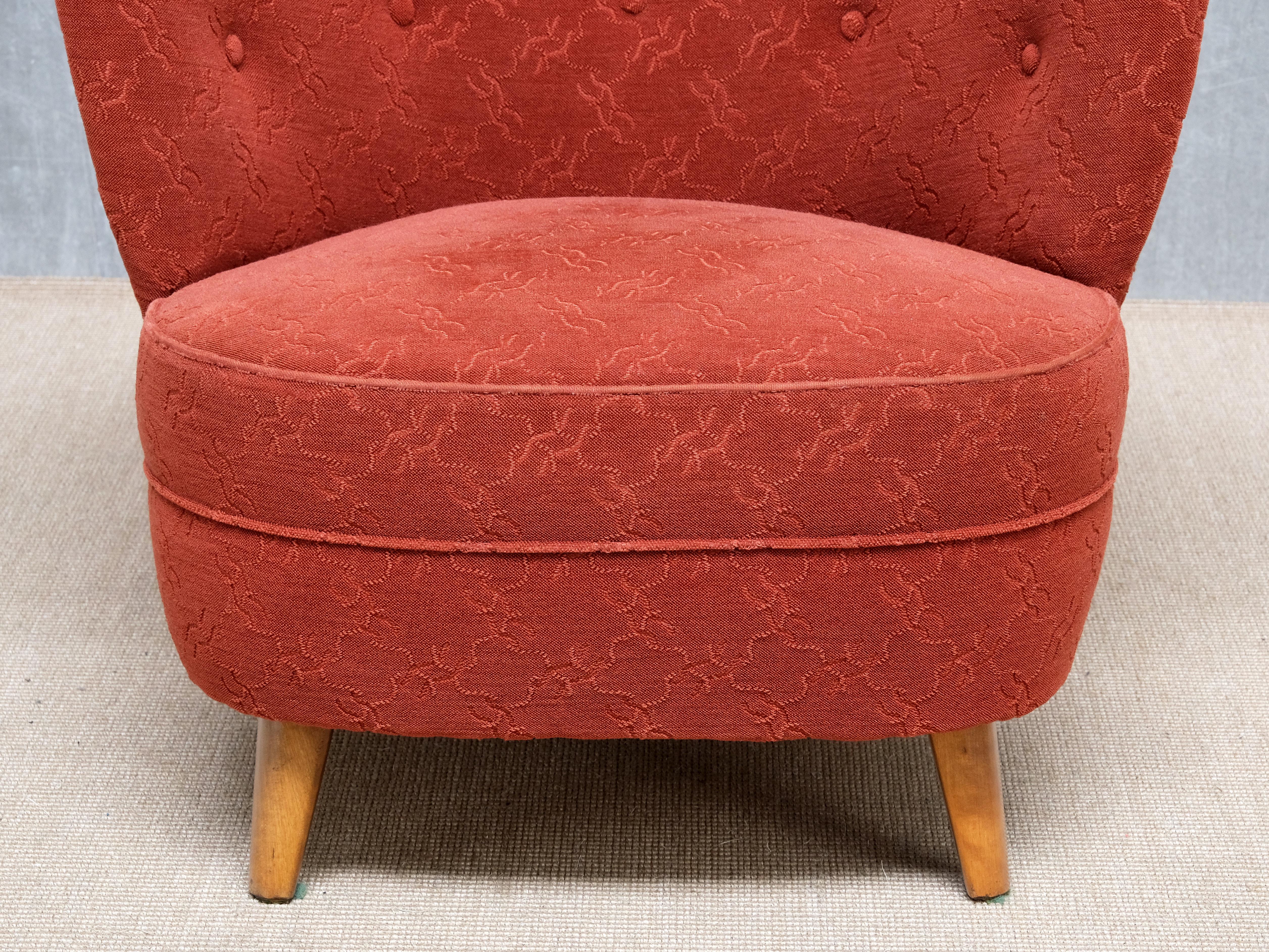 Paar Carl-Johan Boman Sessel aus rotem Stoff und Birke, Finnland, 1940er Jahre im Angebot 9