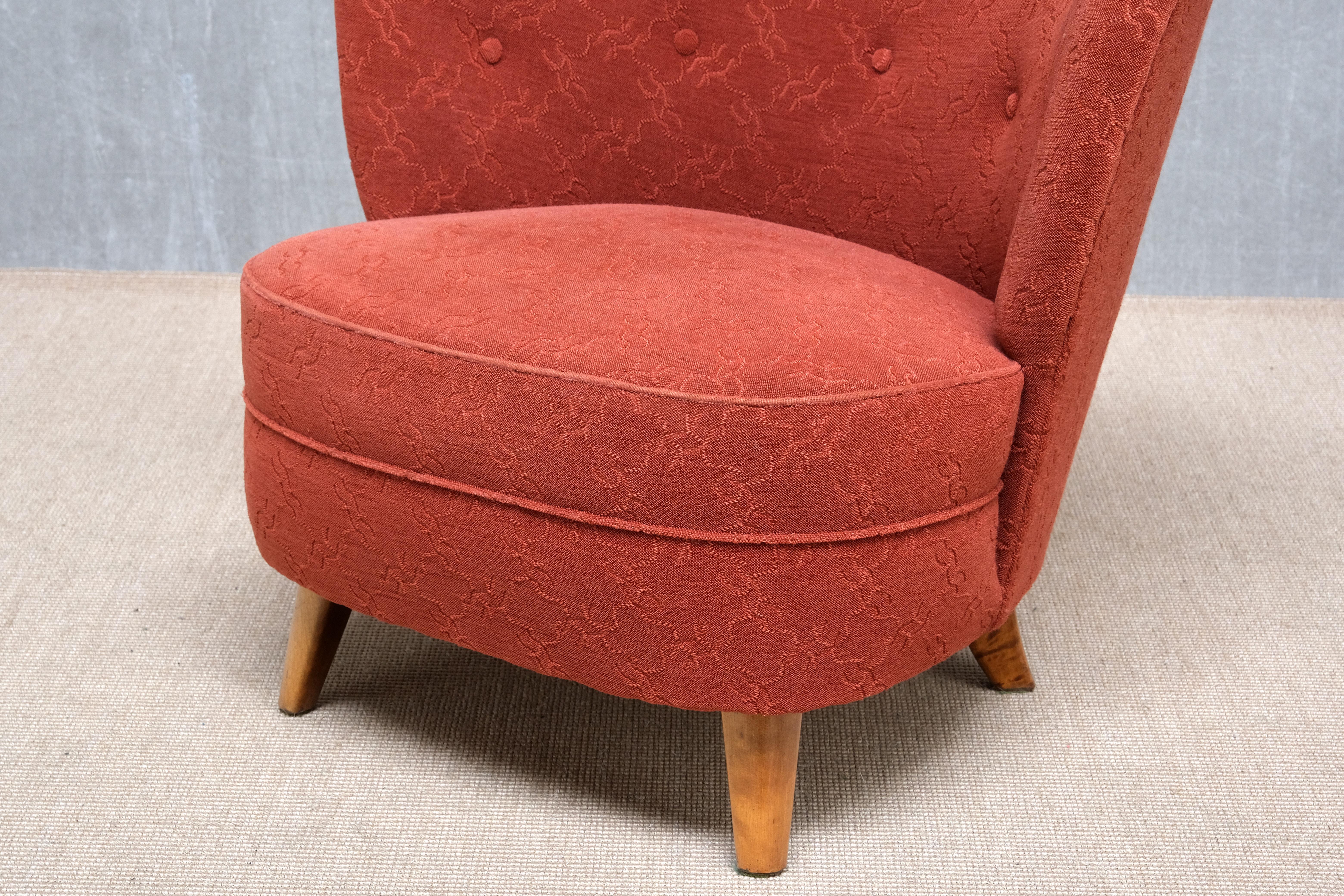 Paar Carl-Johan Boman Sessel aus rotem Stoff und Birke, Finnland, 1940er Jahre im Angebot 2