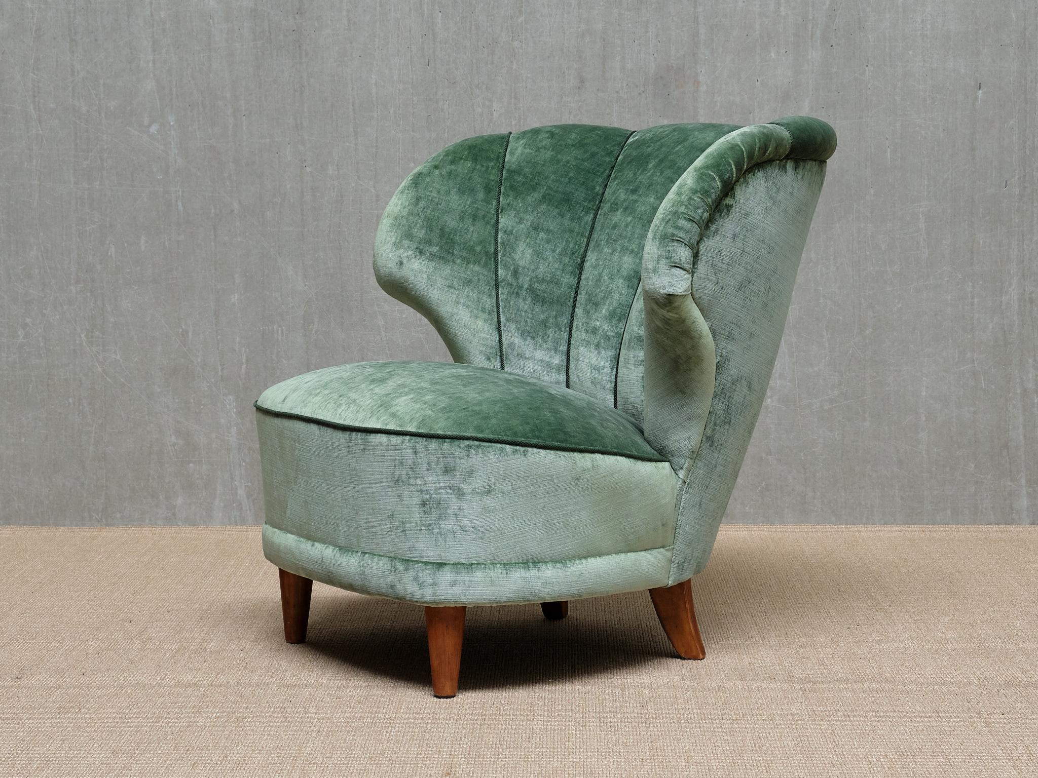Paire de chaises longues Carl-Johan Boman en velours vert jade, Finlande, années 1950 en vente 4