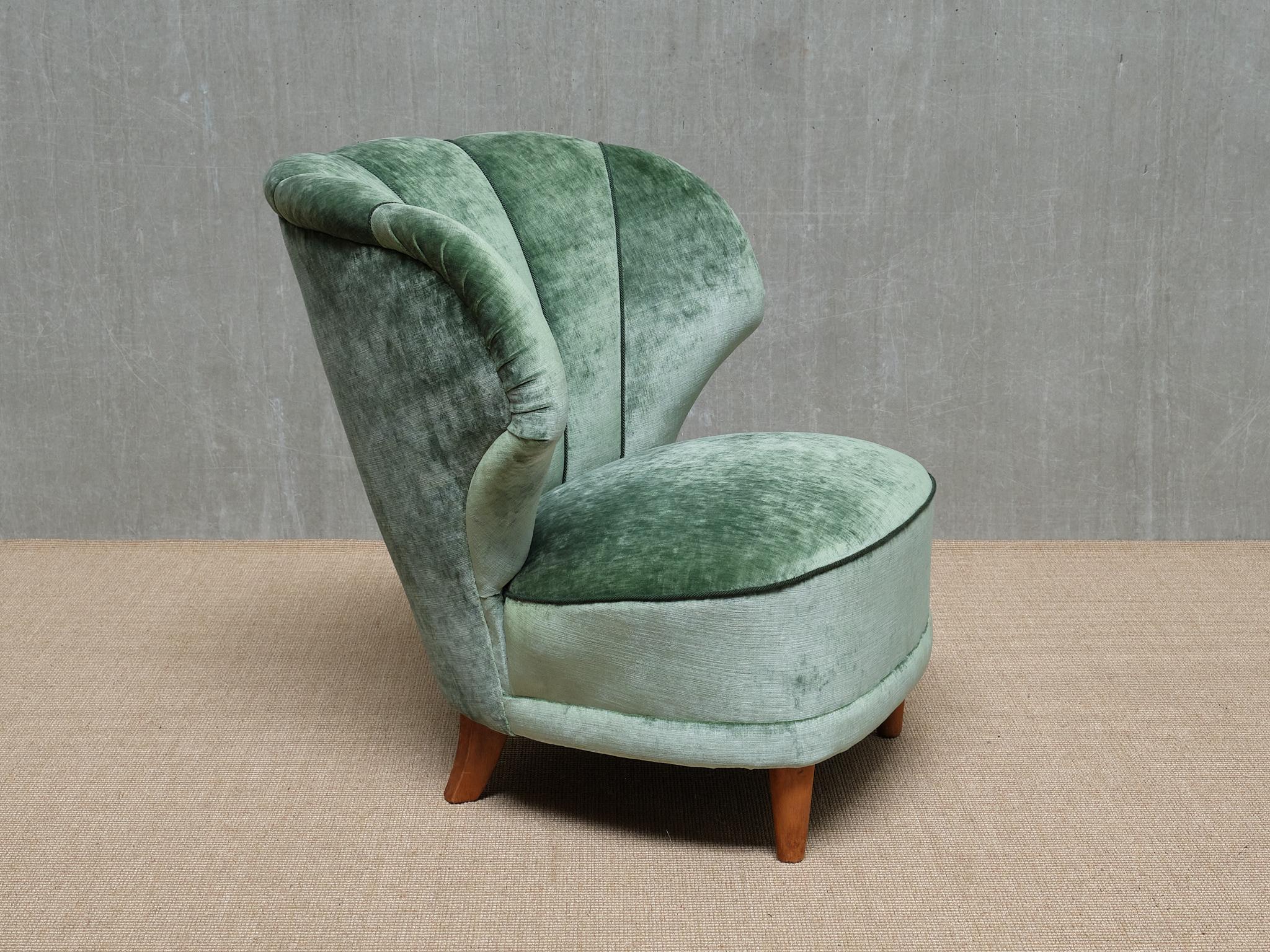 Paire de chaises longues Carl-Johan Boman en velours vert jade, Finlande, années 1950 en vente 6