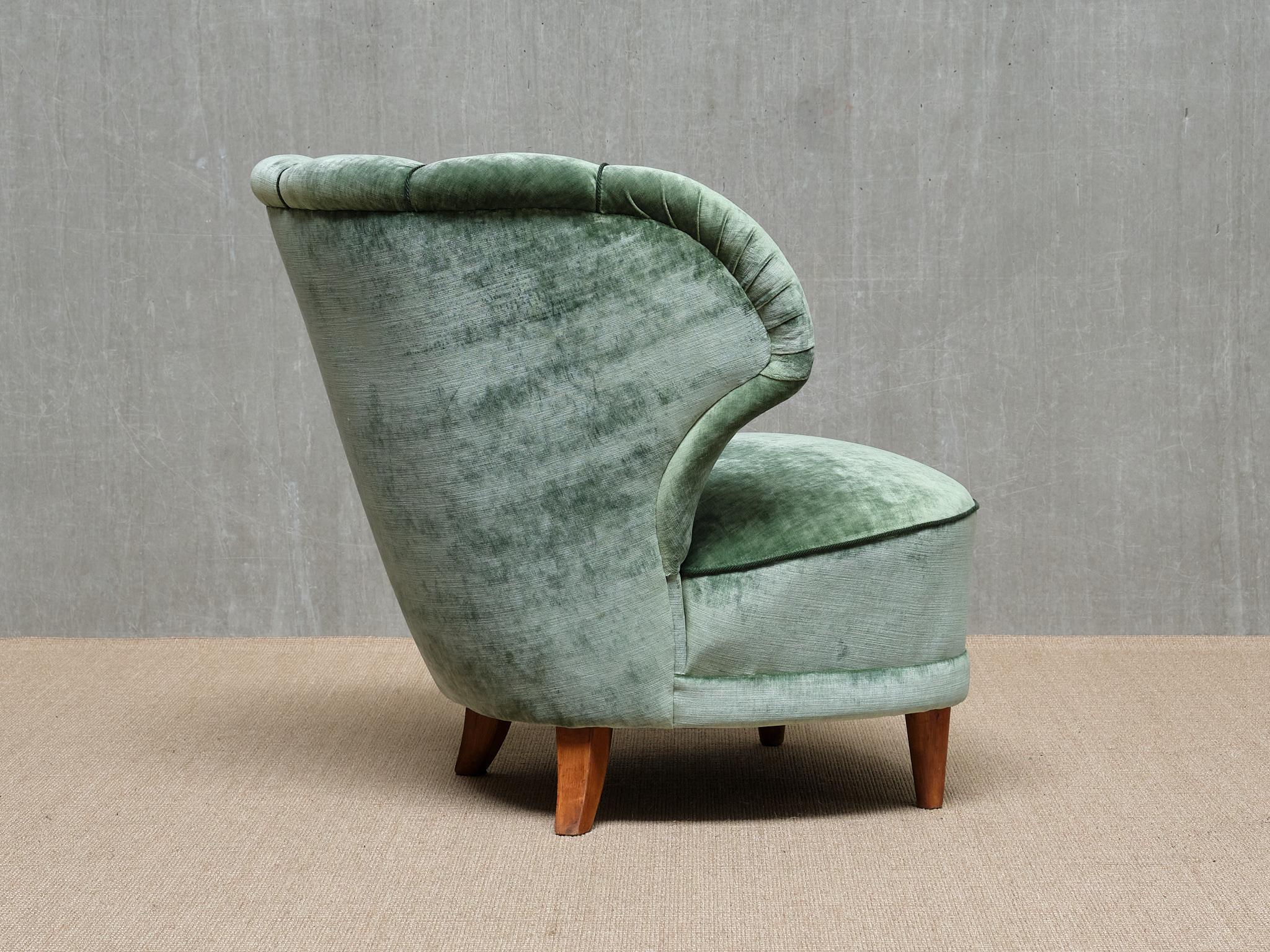 Paire de chaises longues Carl-Johan Boman en velours vert jade, Finlande, années 1950 en vente 7
