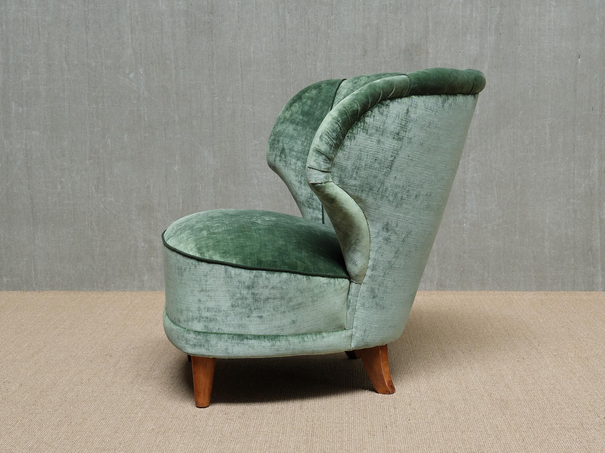 Paire de chaises longues Carl-Johan Boman en velours vert jade, Finlande, années 1950 en vente 8