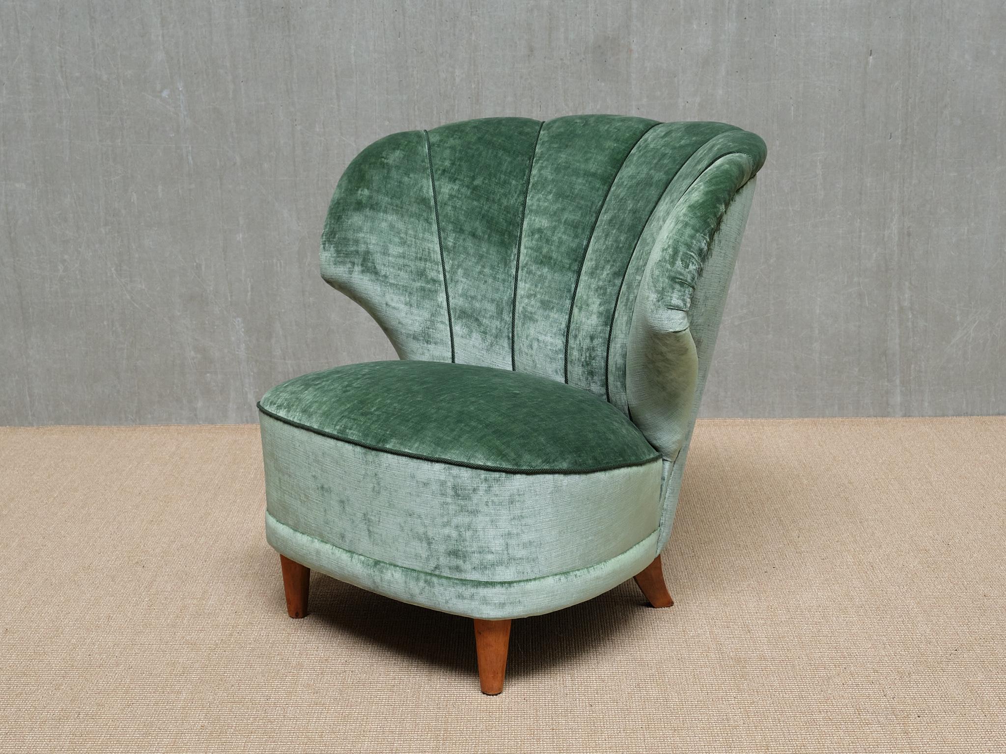Paire de chaises longues Carl-Johan Boman en velours vert jade, Finlande, années 1950 en vente 9
