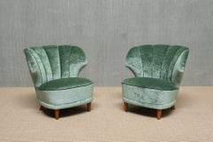 Paar Carl-Johan Boman-Loungesessel aus Jadegrünem Samt, Finnland, 1950er Jahre