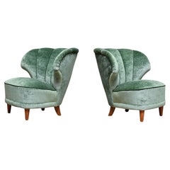 Pareja de sillones Carl-Johan Boman de terciopelo verde jade, Finlandia, años 50