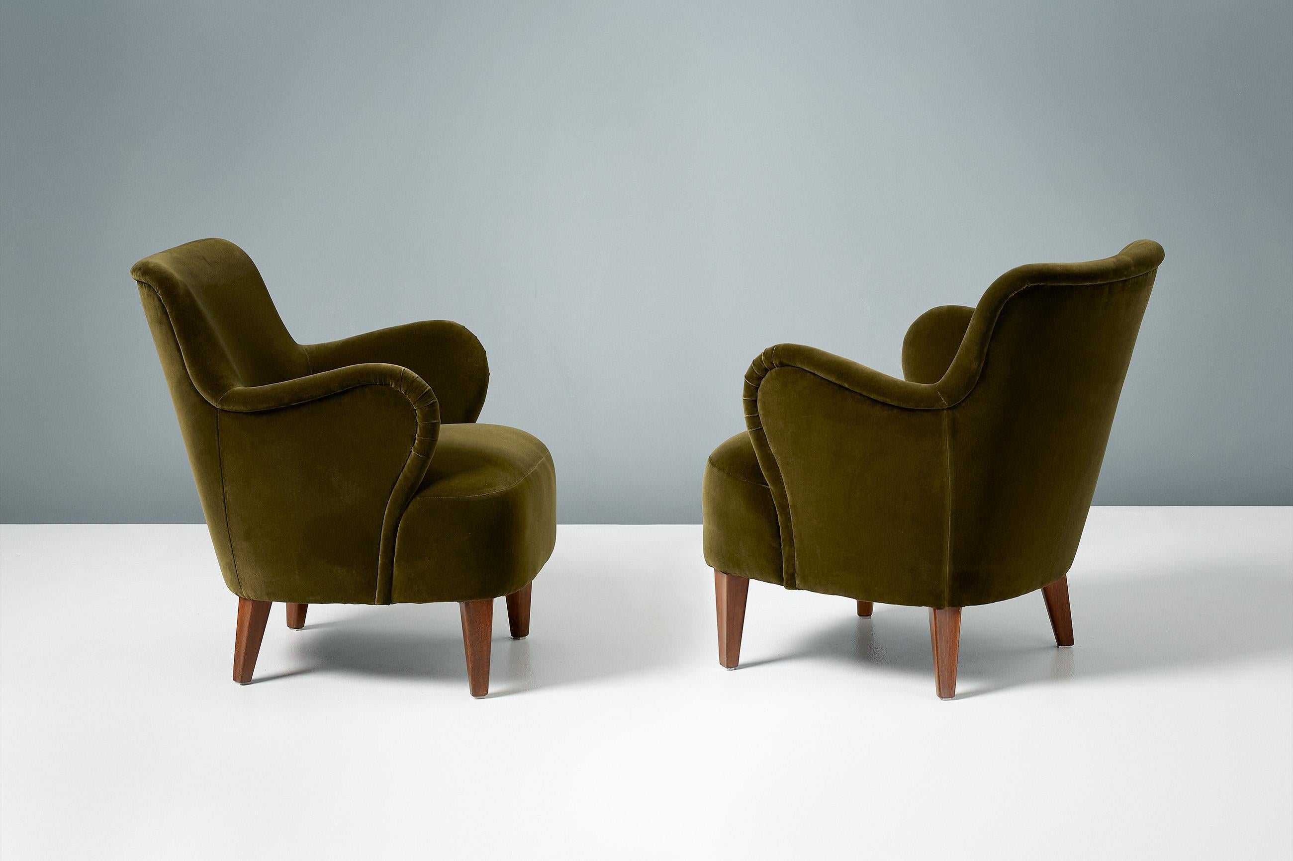 Pair of Carl Malmsten 1950s Velvet Armchairs In Excellent Condition In London, GB