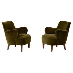 Pair of Carl Malmsten 1950s Velvet Armchairs