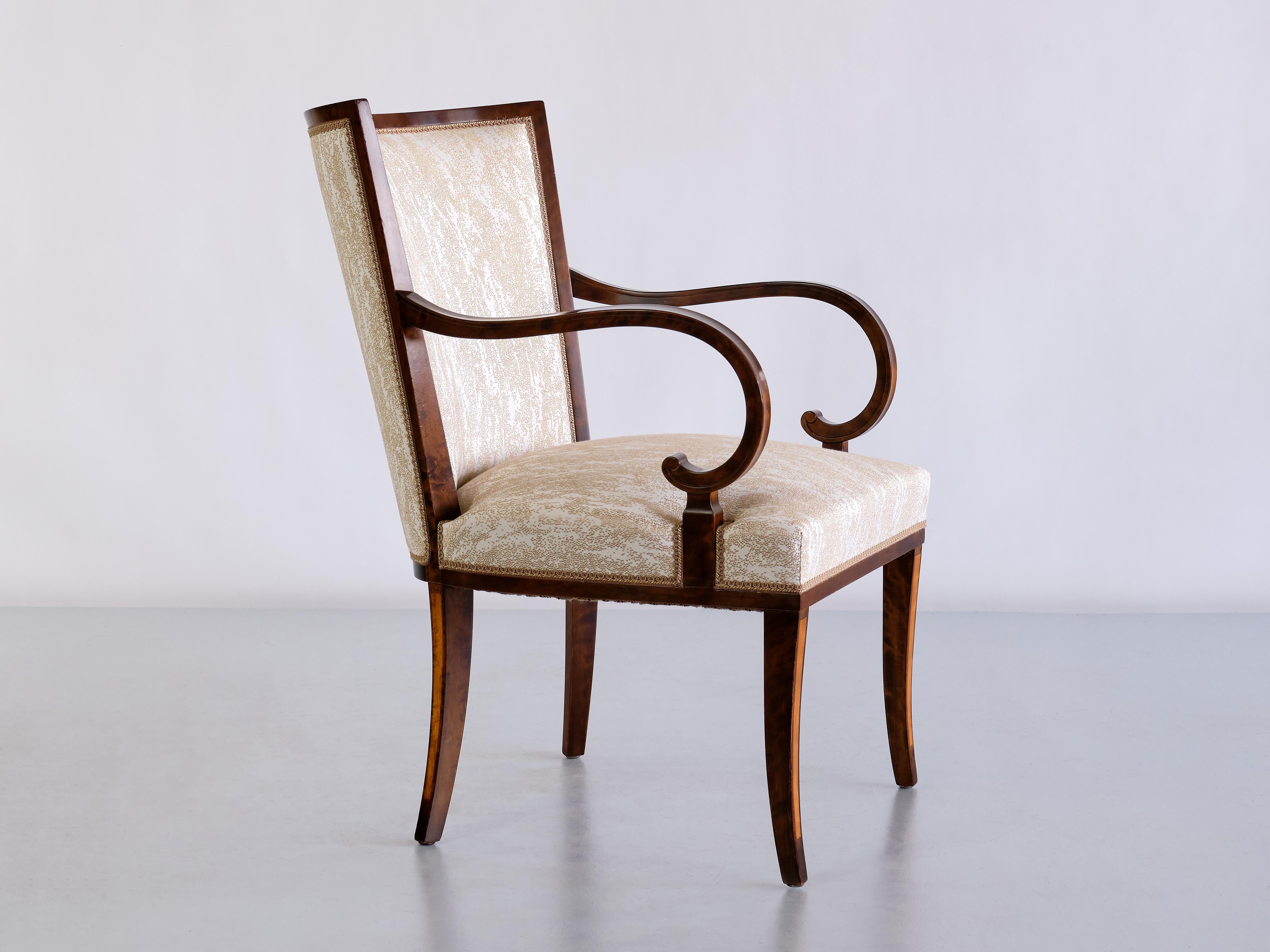 Pair of Carl Malmsten Armchairs in Birch and Satinwood, Bodafors, Sweden, 1930s For Sale 2