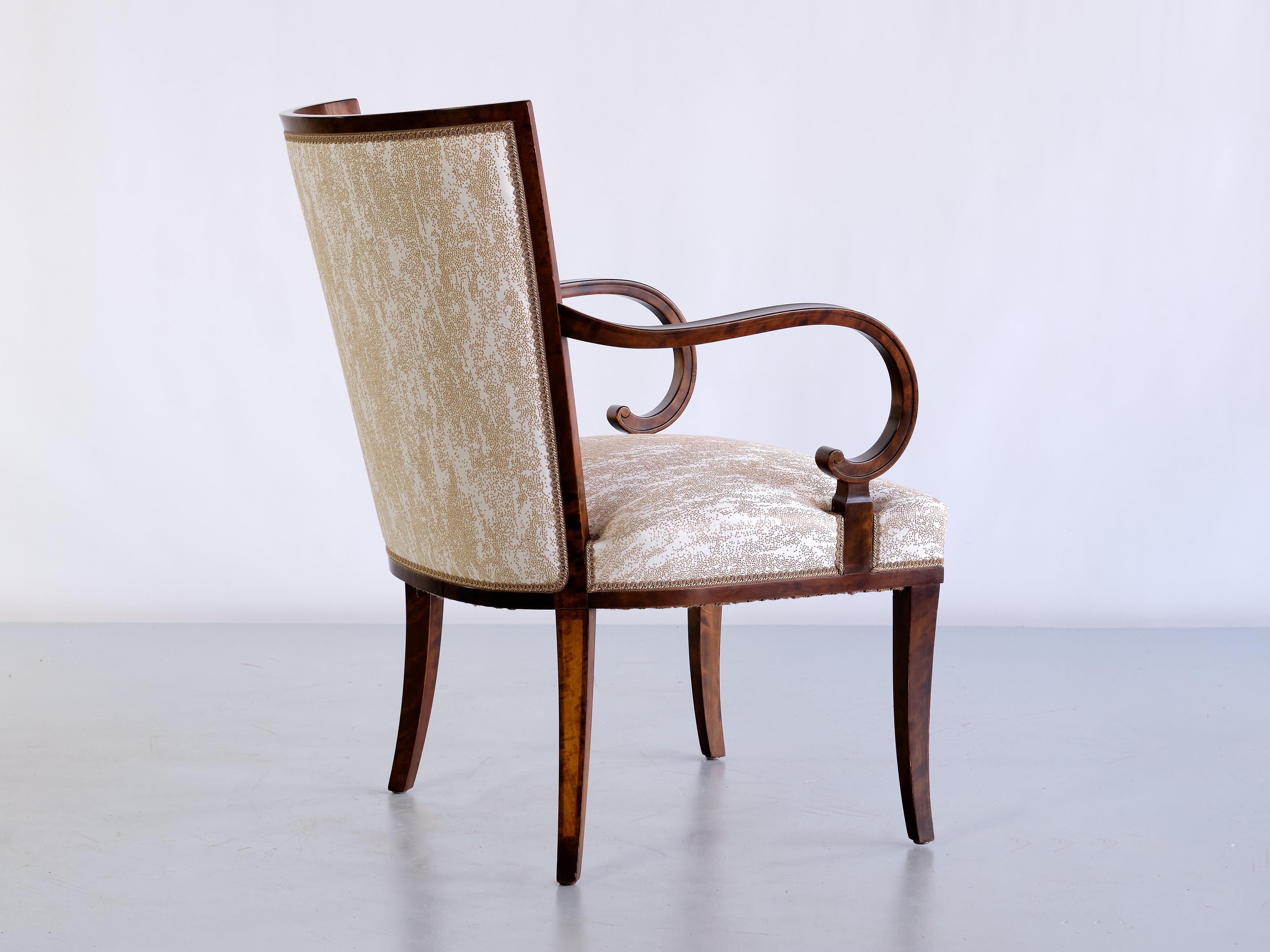 Pair of Carl Malmsten Armchairs in Birch and Satinwood, Bodafors, Sweden, 1930s For Sale 3