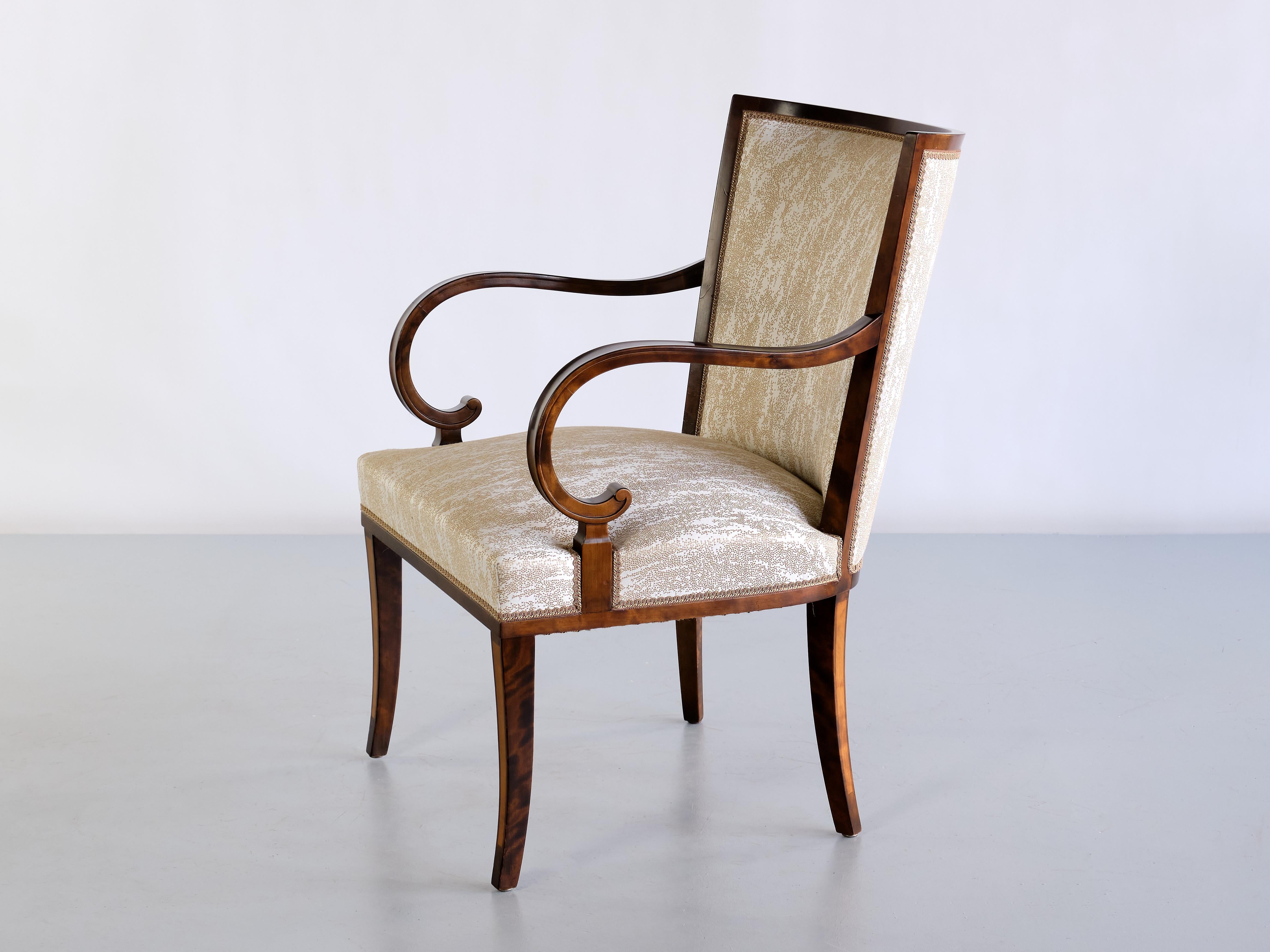 Pair of Carl Malmsten Armchairs in Birch and Satinwood, Bodafors, Sweden, 1930s For Sale 6
