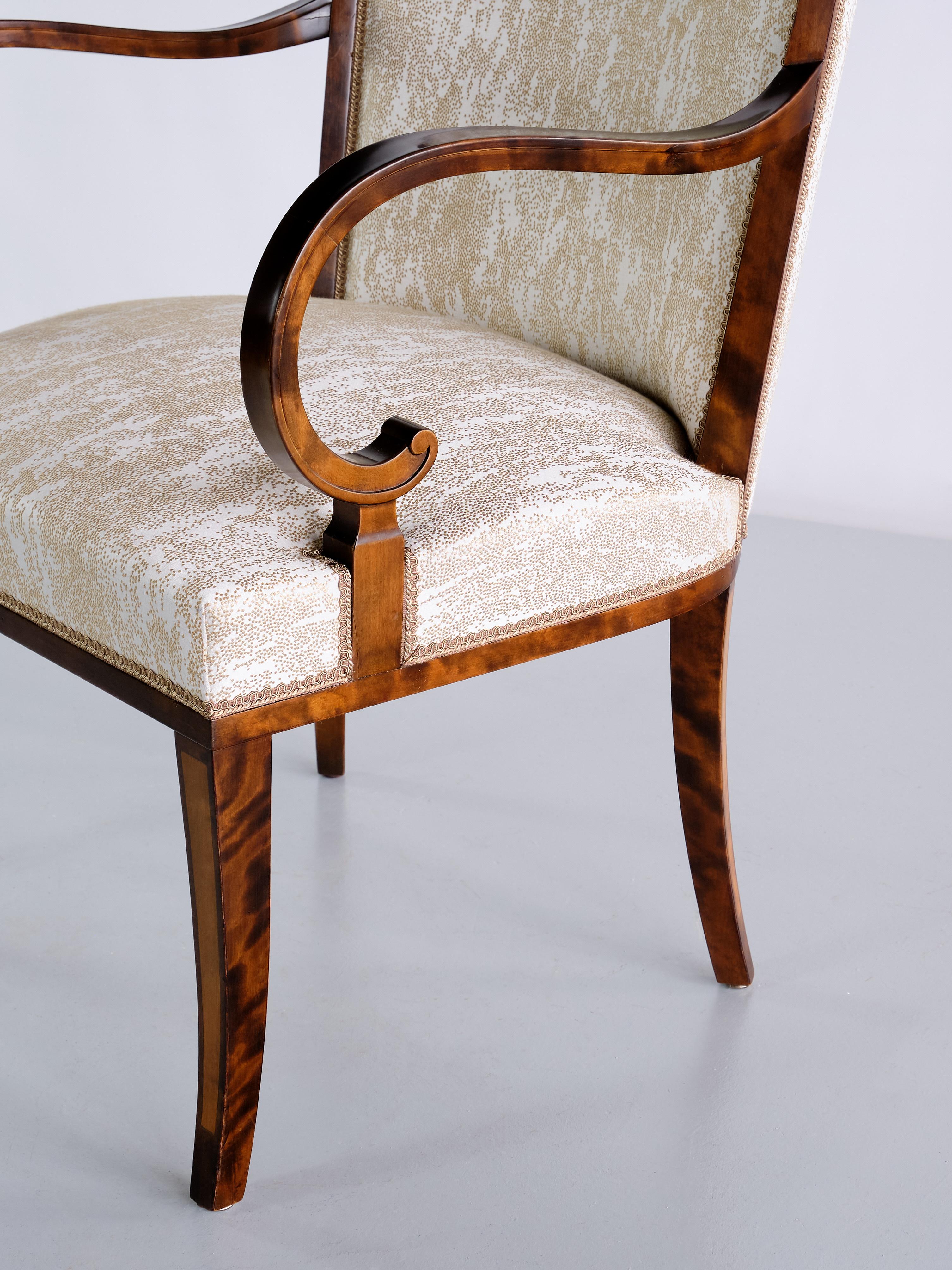 Pair of Carl Malmsten Armchairs in Birch and Satinwood, Bodafors, Sweden, 1930s For Sale 8