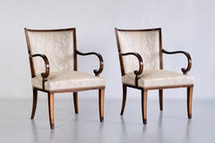Pair of Carl Malmsten Armchairs in Birch and Satinwood, Bodafors, Sweden, 1930s
