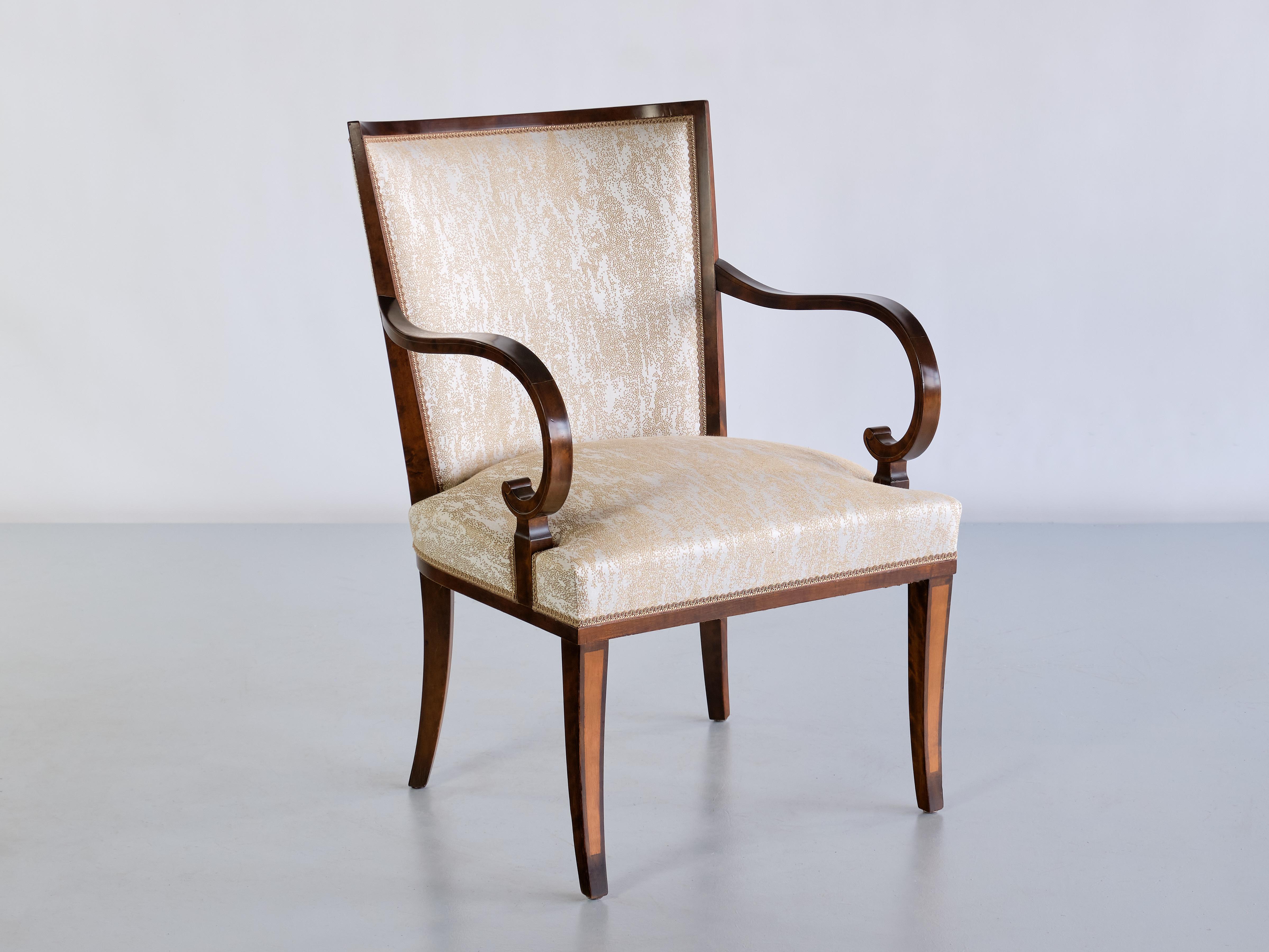 Scandinavian Modern Pair of Carl Malmsten Armchairs in Birch and Satinwood, Bodafors, Sweden, 1930s For Sale