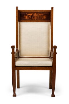 Pareja de sillones tapizados Carl Malmsten Art Decó con incrustaciones suecas de respaldo alto