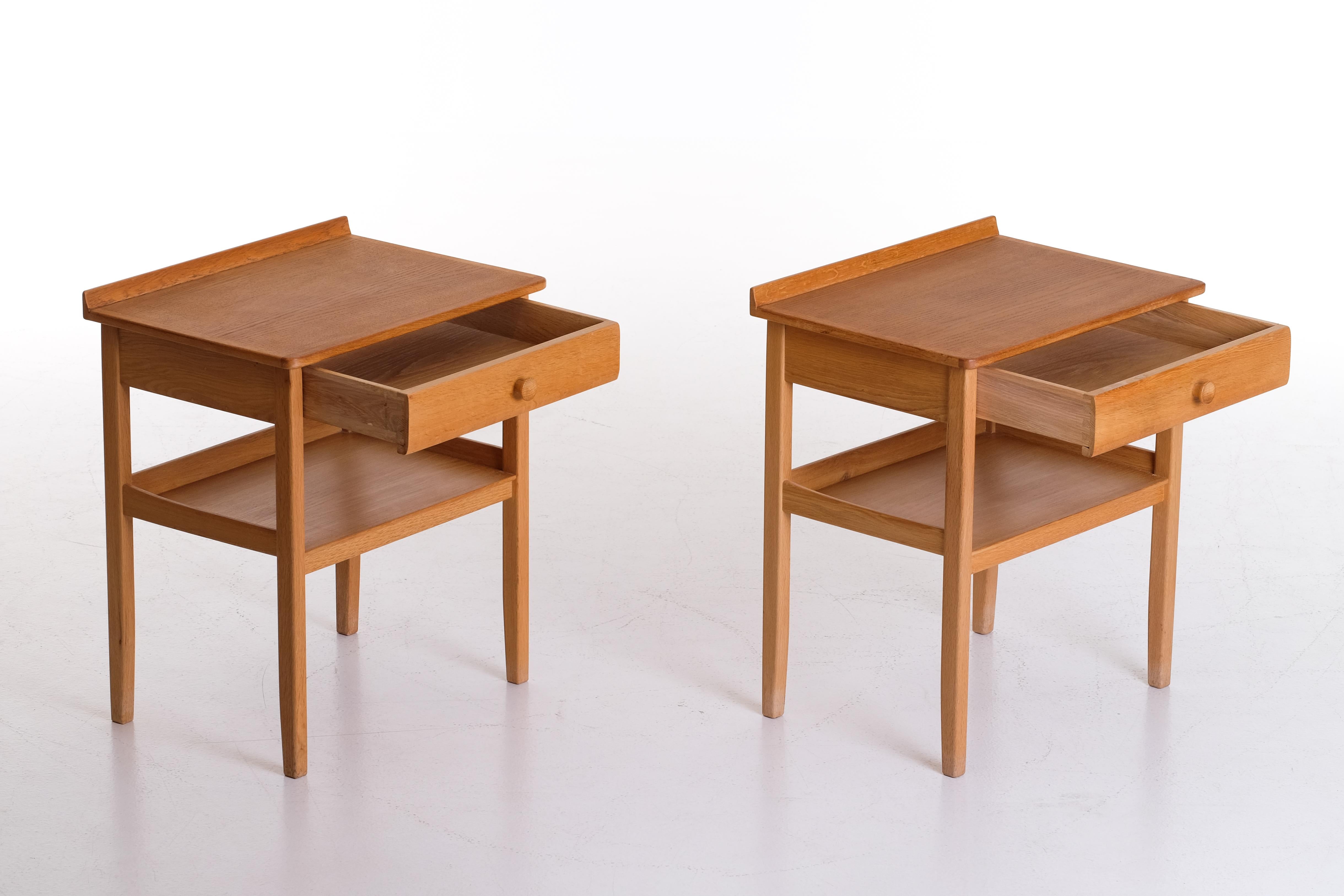 Oak Pair of Carl Malmsten Bedside Tables, 1960s For Sale