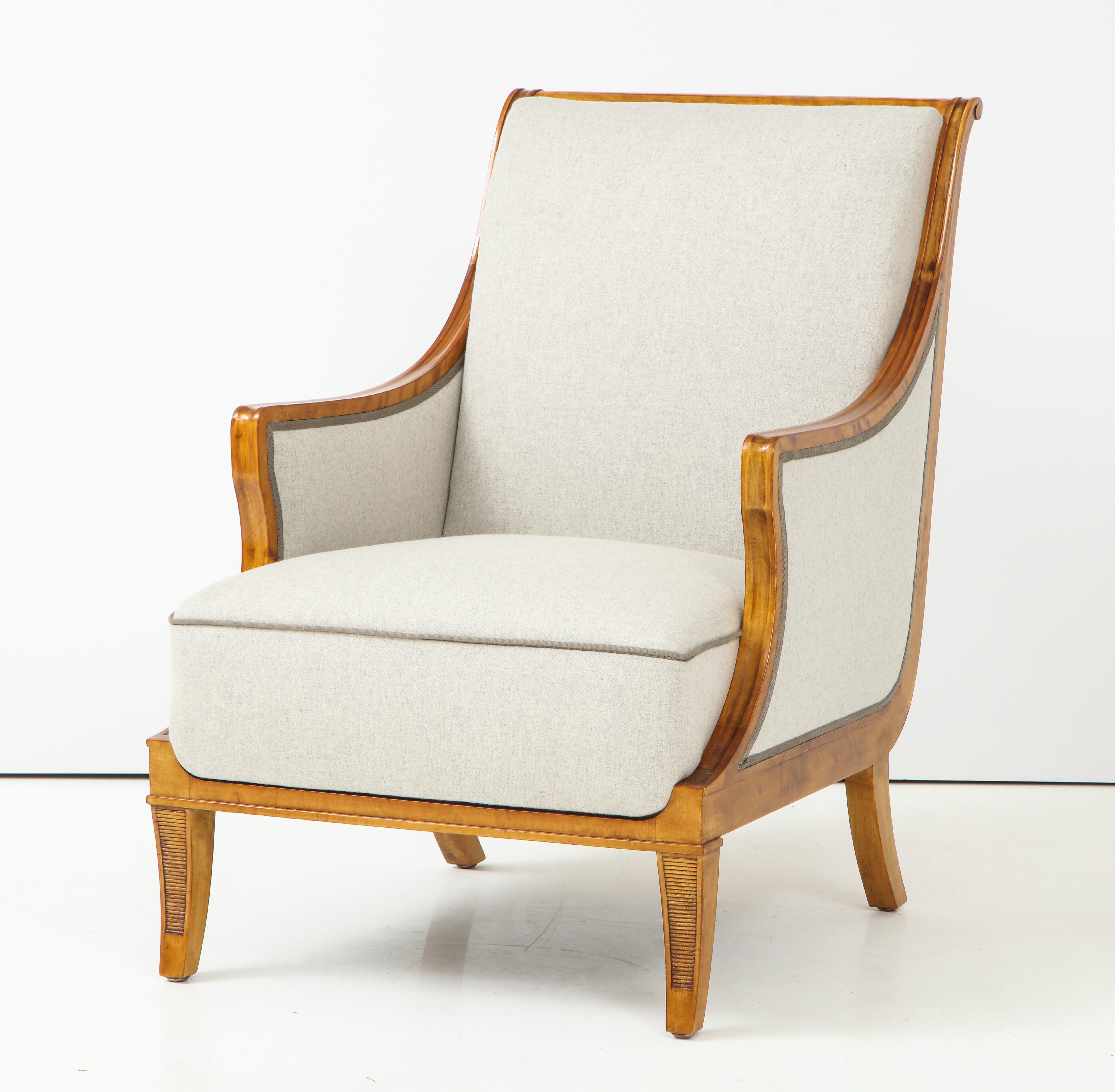 Swedish Pair of Carl Malmsten Birchwood Armchairs, circa 1930s For Sale