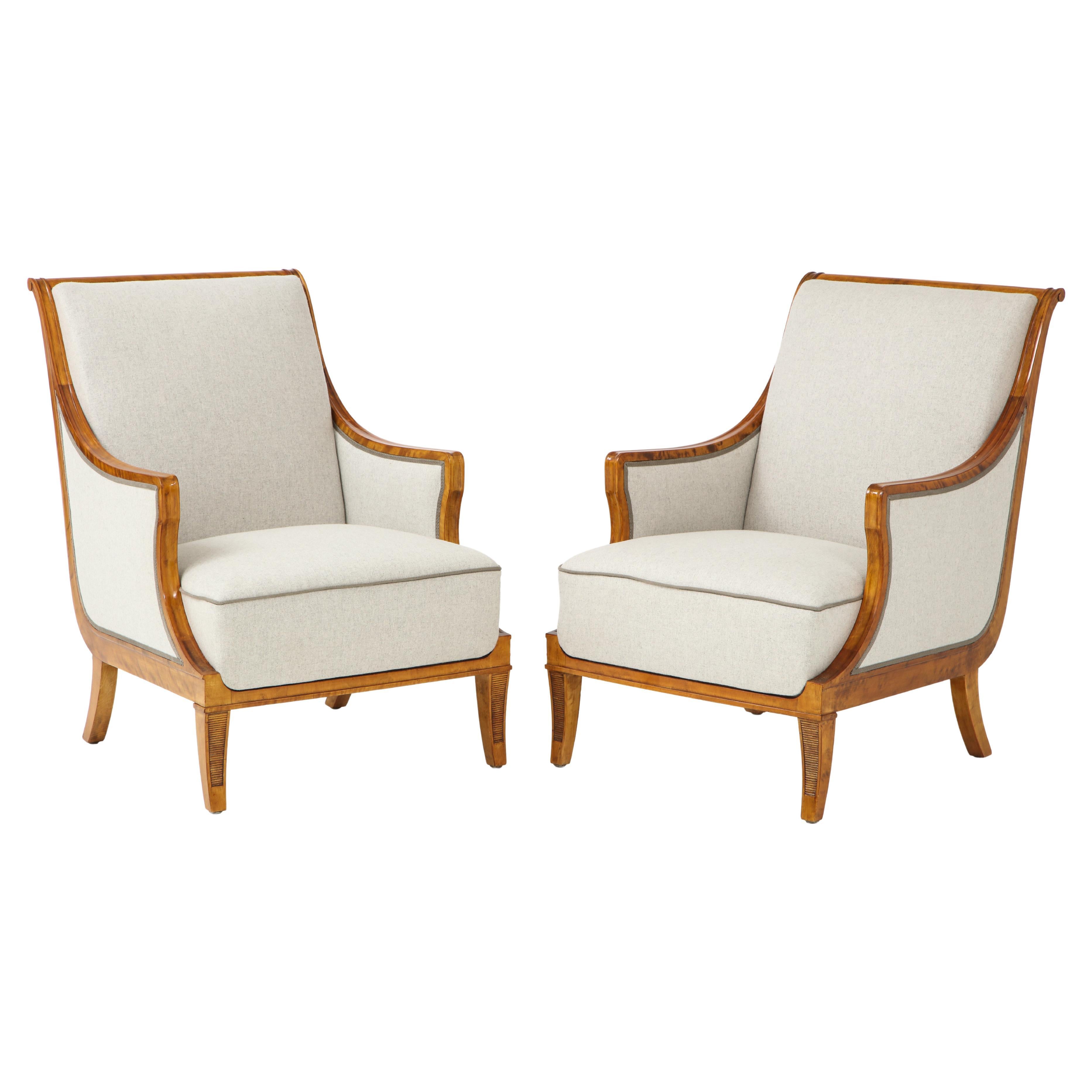Pair of Carl Malmsten Birchwood Armchairs, circa 1930s For Sale