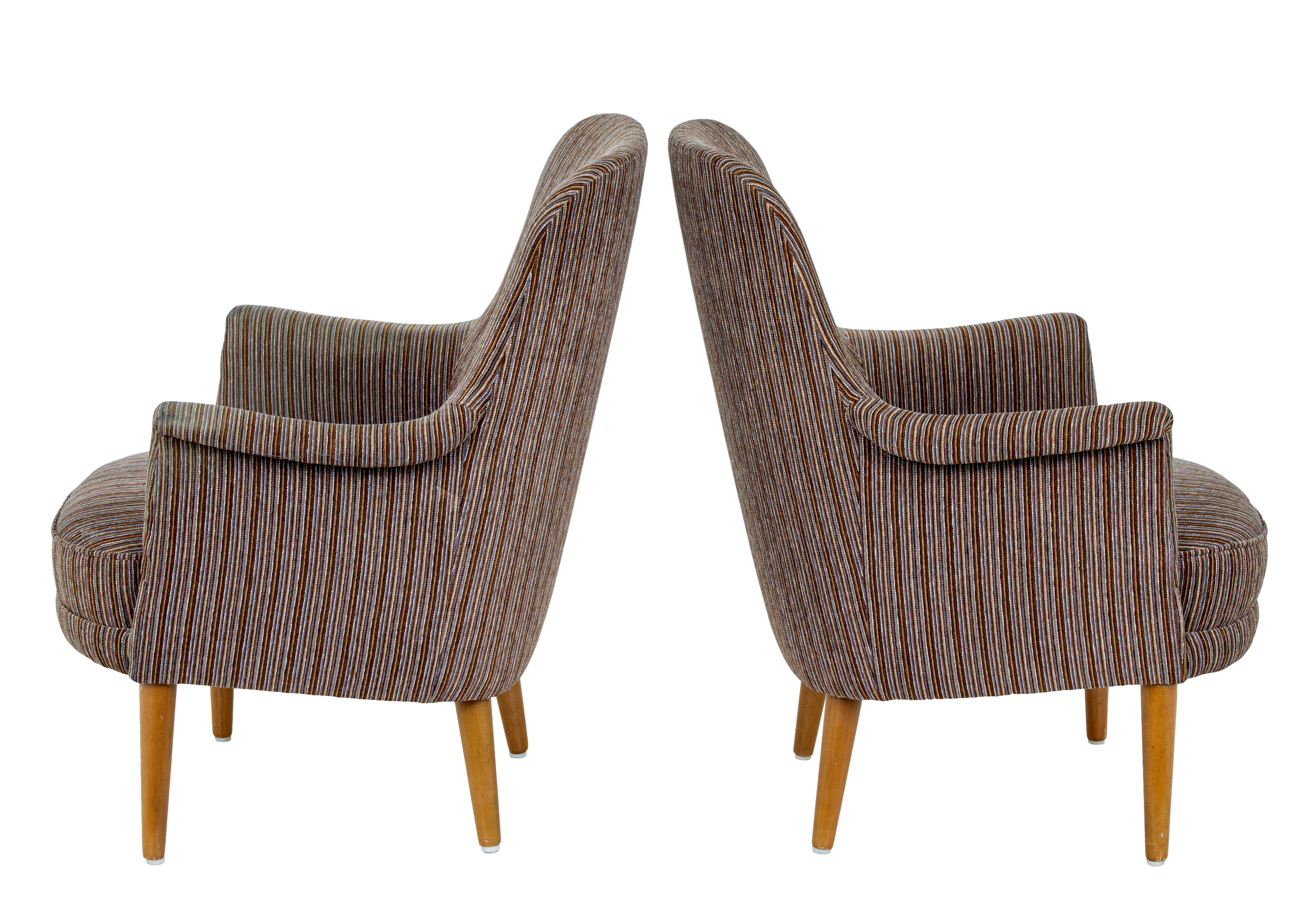Fine pair of Carl Malmsten design 'husmor' armchairs from the 1960s.

Ab O.H.Sjogren were personally selected by Carl Malmsten to produce his chairs knowing they had a strong tradition in good quality craftmanship.

Comfortable easy chairs,