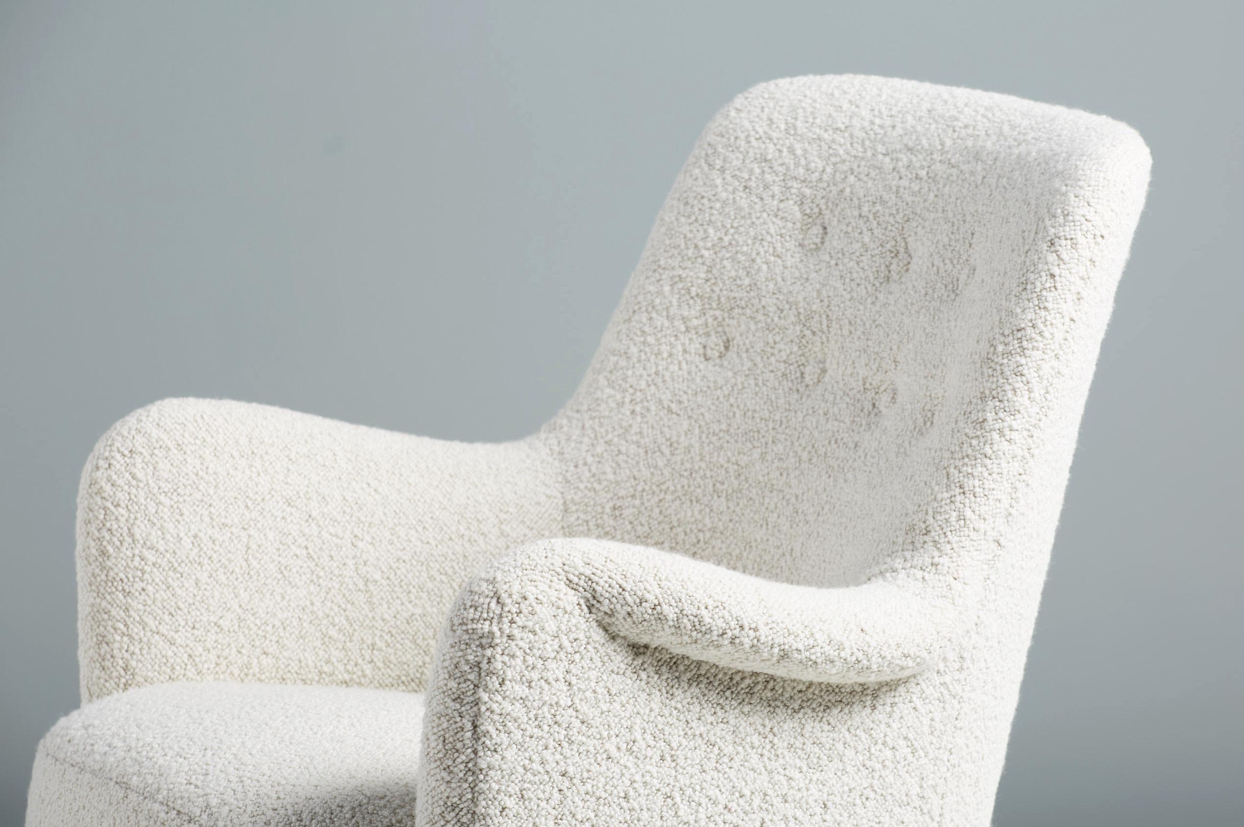 Bouclé Pair of Carl Malmsten of Armchairs,  circa 1950s For Sale