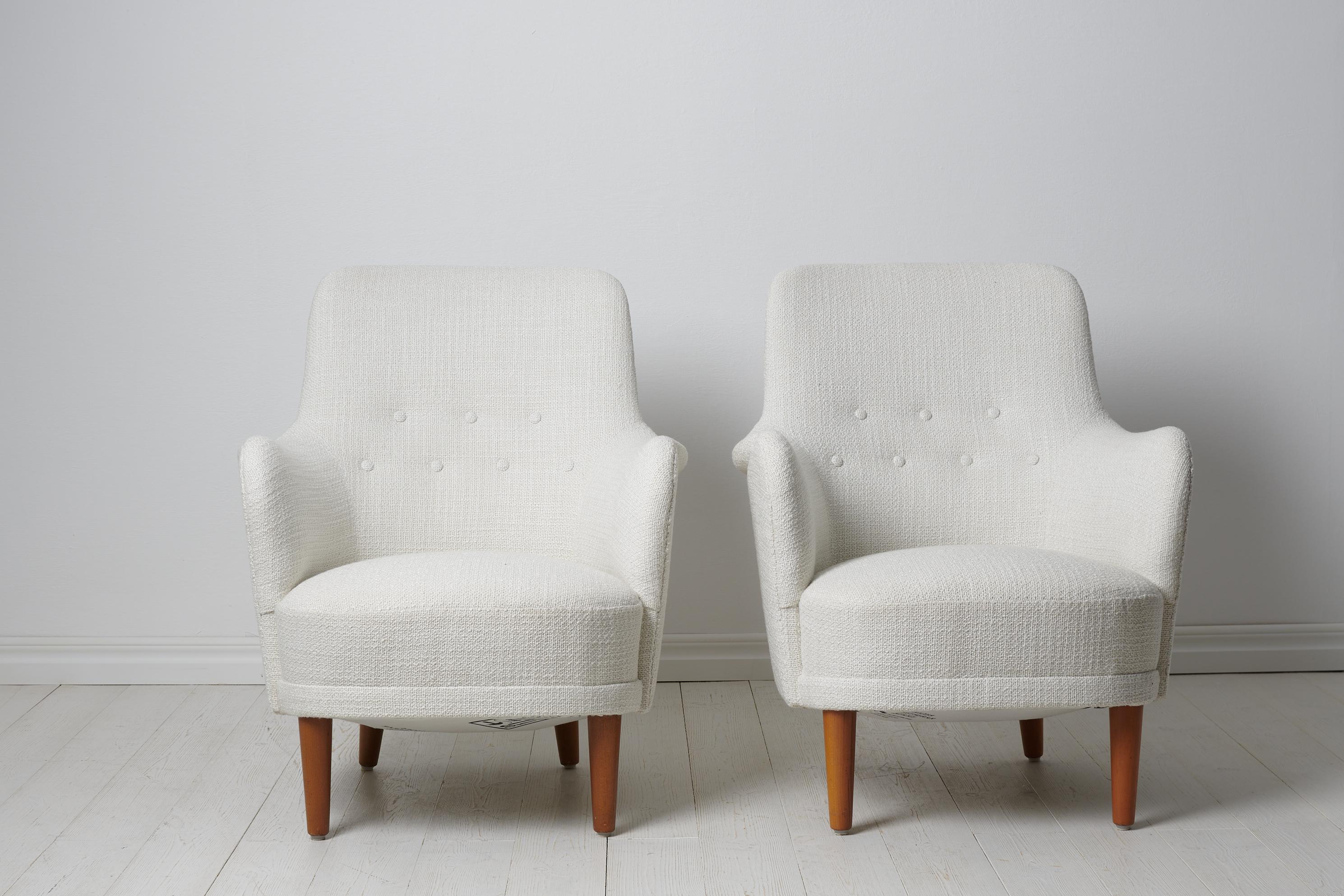 Scandinavian Modern Pair of Carl Malmsten Samsas Swedish Modern White Armchairs