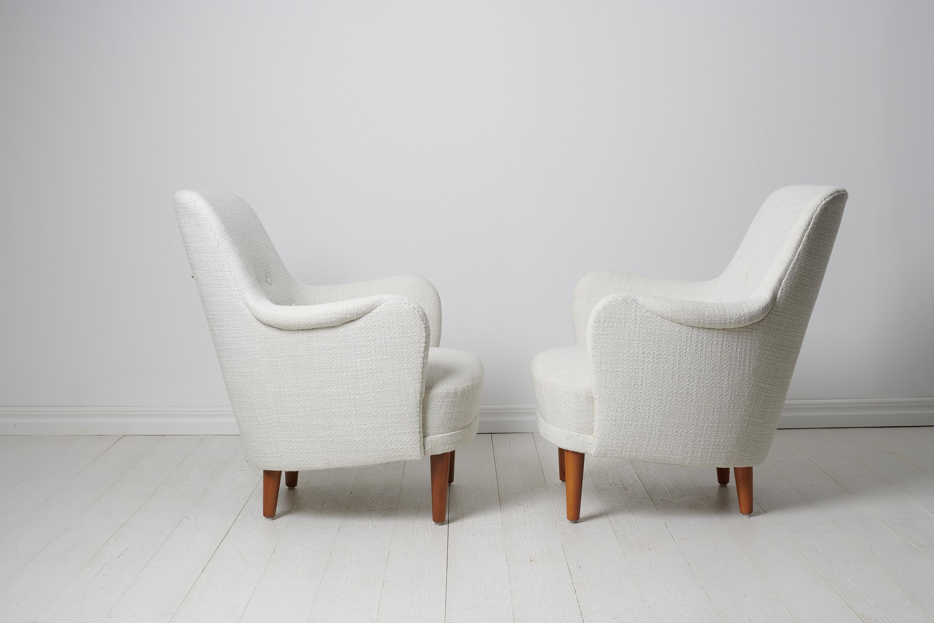 20th Century Pair of Carl Malmsten Samsas Swedish Modern White Armchairs