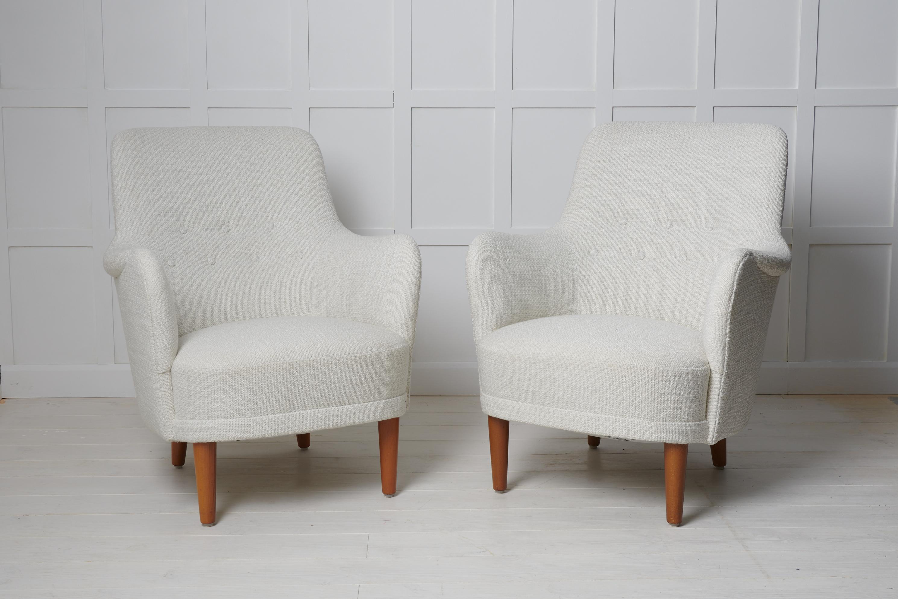 Pair of Carl Malmsten Samsas Swedish Modern White Armchairs 1