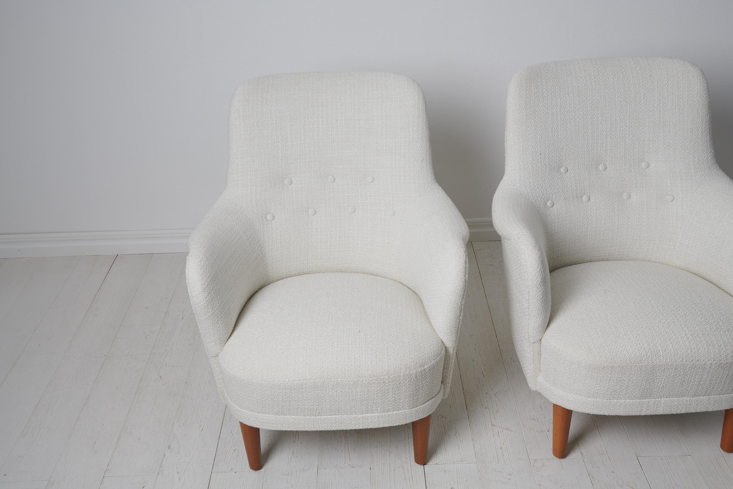 Pair of Carl Malmsten Samsas Swedish Modern White Armchairs 2