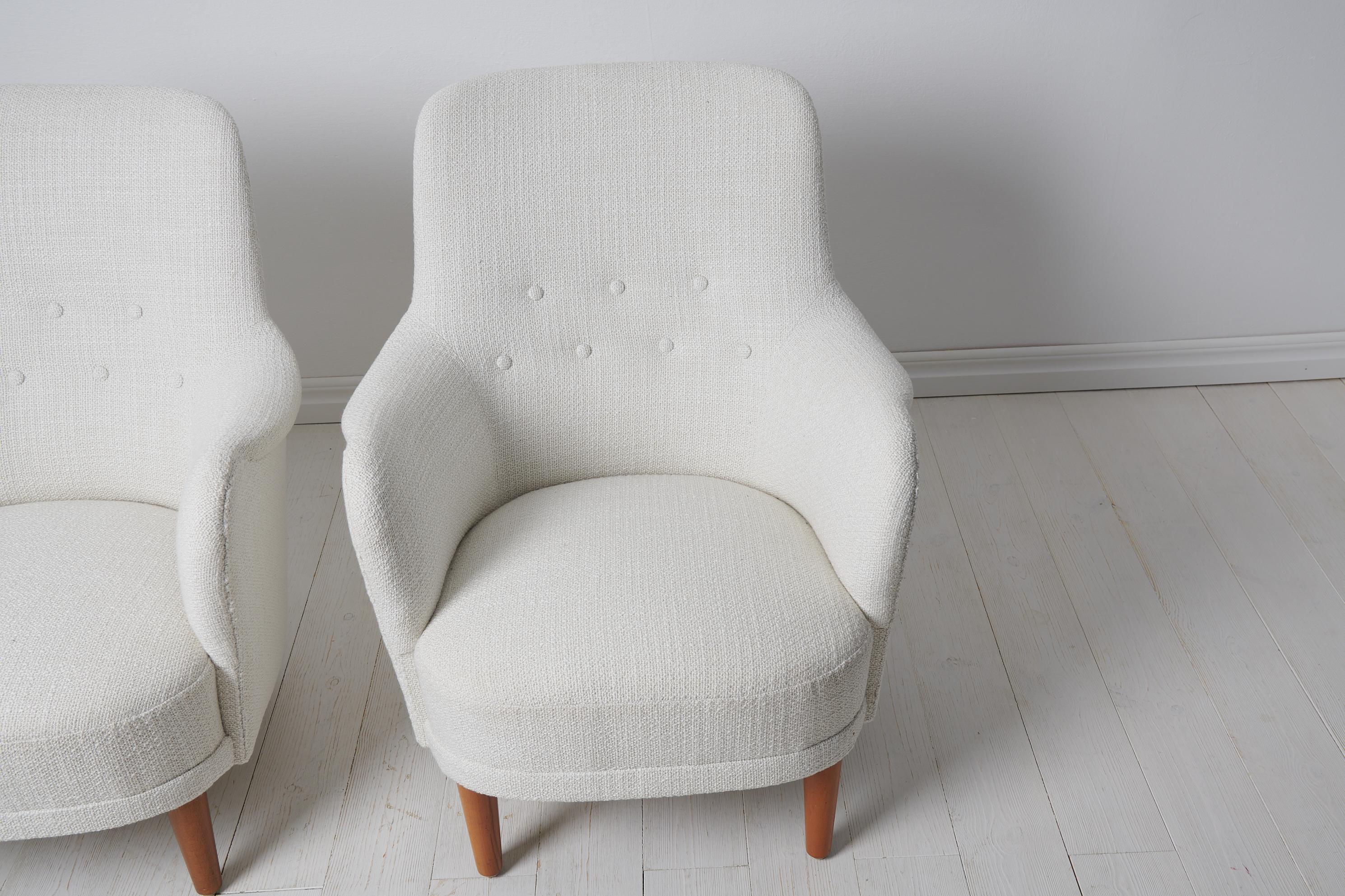 Pair of Carl Malmsten Samsas Swedish Modern White Armchairs 3