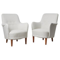 Pair of Carl Malmsten Samsas Swedish Modern White Armchairs