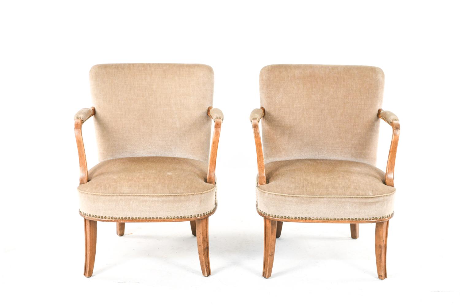 Mid-Century Modern Pair of Carl Malmsten-Style Swedish Mid-Century Mohair Lounge Chairs