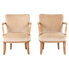 Pair of Carl Malmsten-Style Swedish Mid-Century Mohair Lounge Chairs