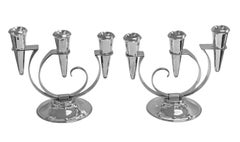 Pair of Carl Poul Petersen Sterling Art Deco three light Candlesticks C.1935