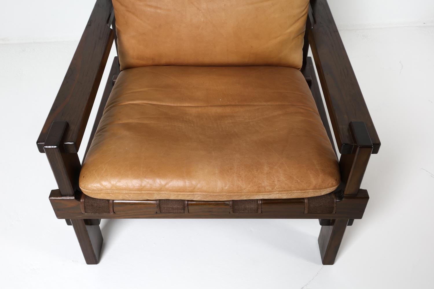 Pair of Carl Straub Danish Brutalist Sling Leather Lounge Chairs, C. 1970s 5